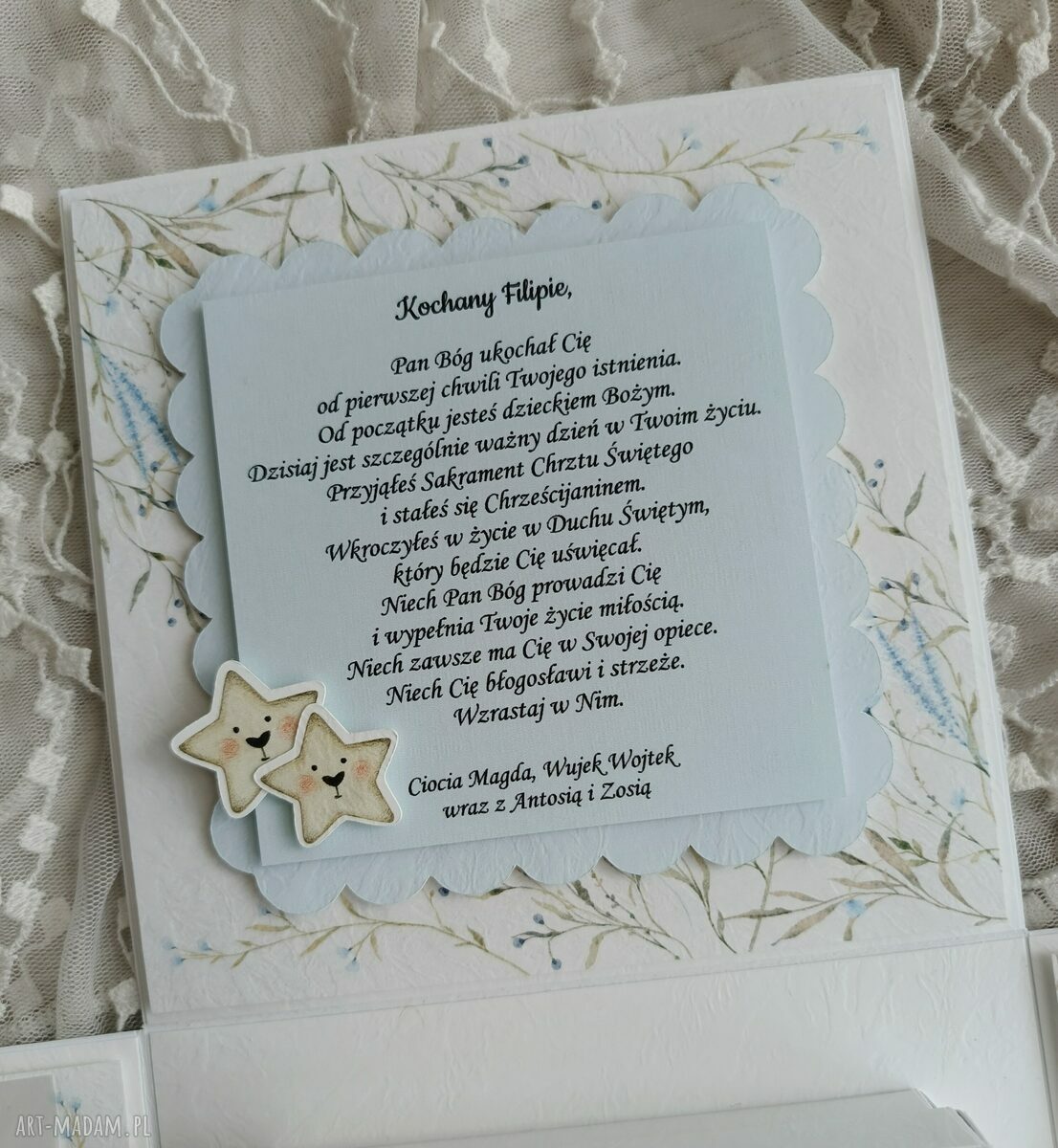 Exploding box na Chrzest Święty dla chłopca - biel i niebieski, personalizowany
