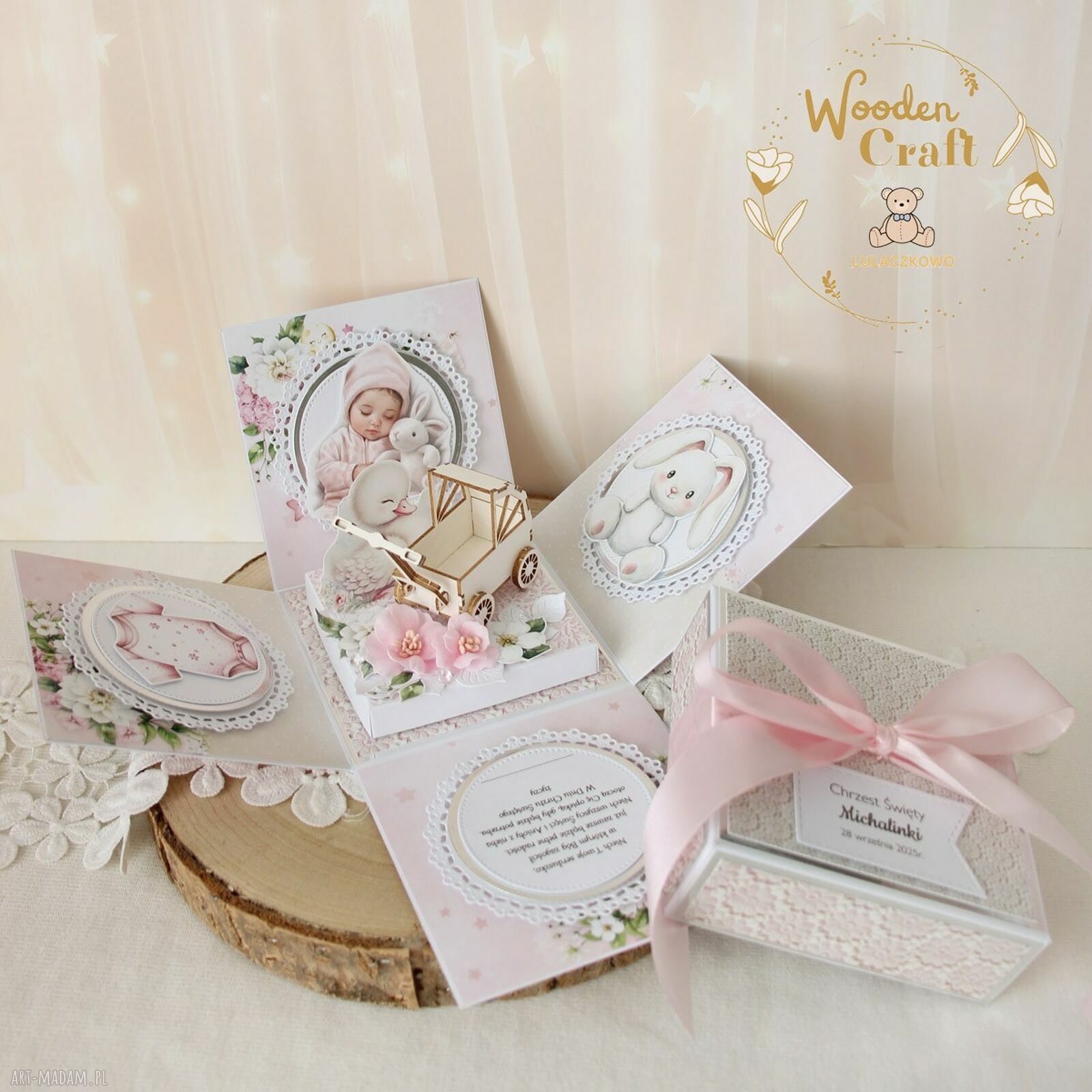 Exploding box BabyRose na Chrzest Święty, roczek i narodziny - pamiątka dla dziewczynki 3D