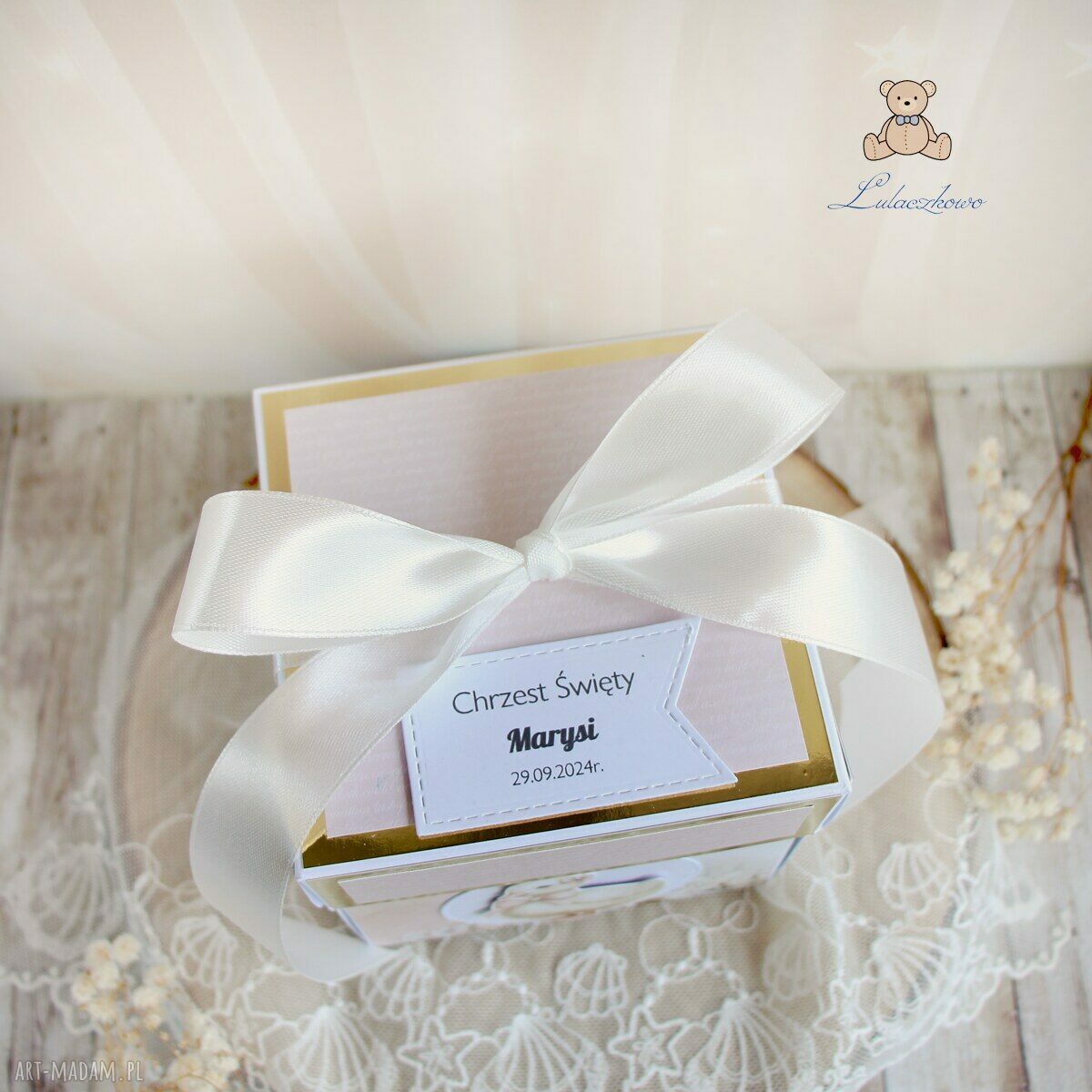 Exploding box na Chrzest, Roczek i Narodziny 'Beige Baby' (gotowy do personalizacji)