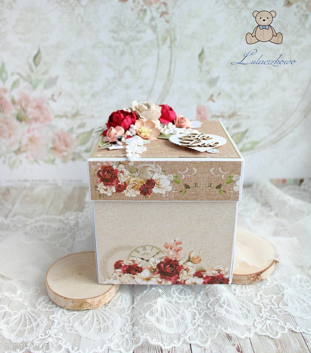 Exploding box urodzinowy "Memories" - kartka 3D z tortem i miejscem na pieniądze