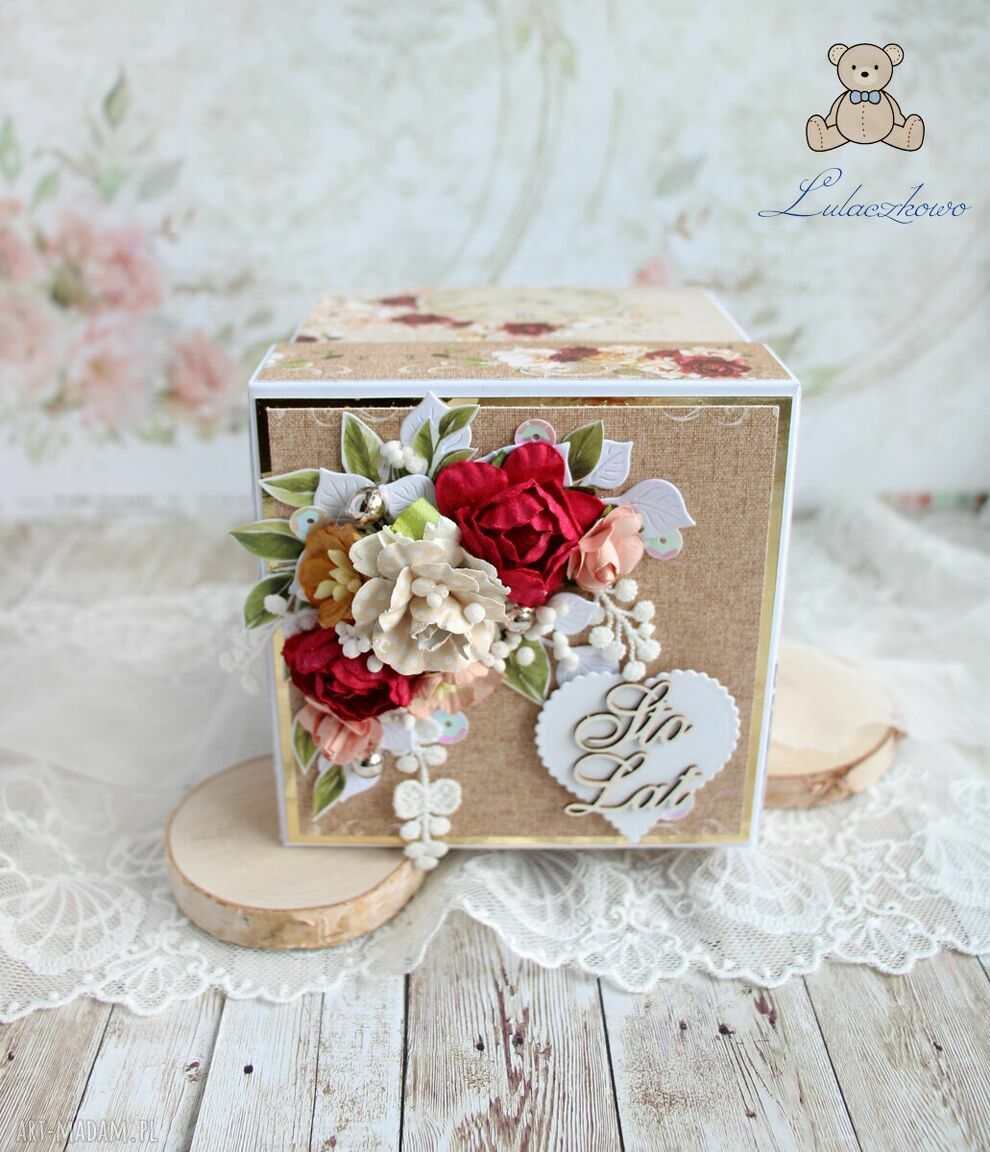 Exploding box urodzinowy "Memories" - kartka 3D z tortem i miejscem na pieniądze
