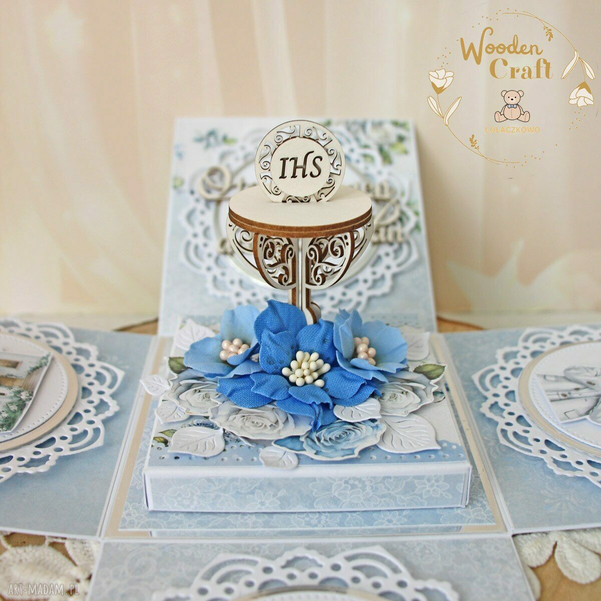 Exploding box komunijny „LovelyBlue 2” gotowy do personalizacji