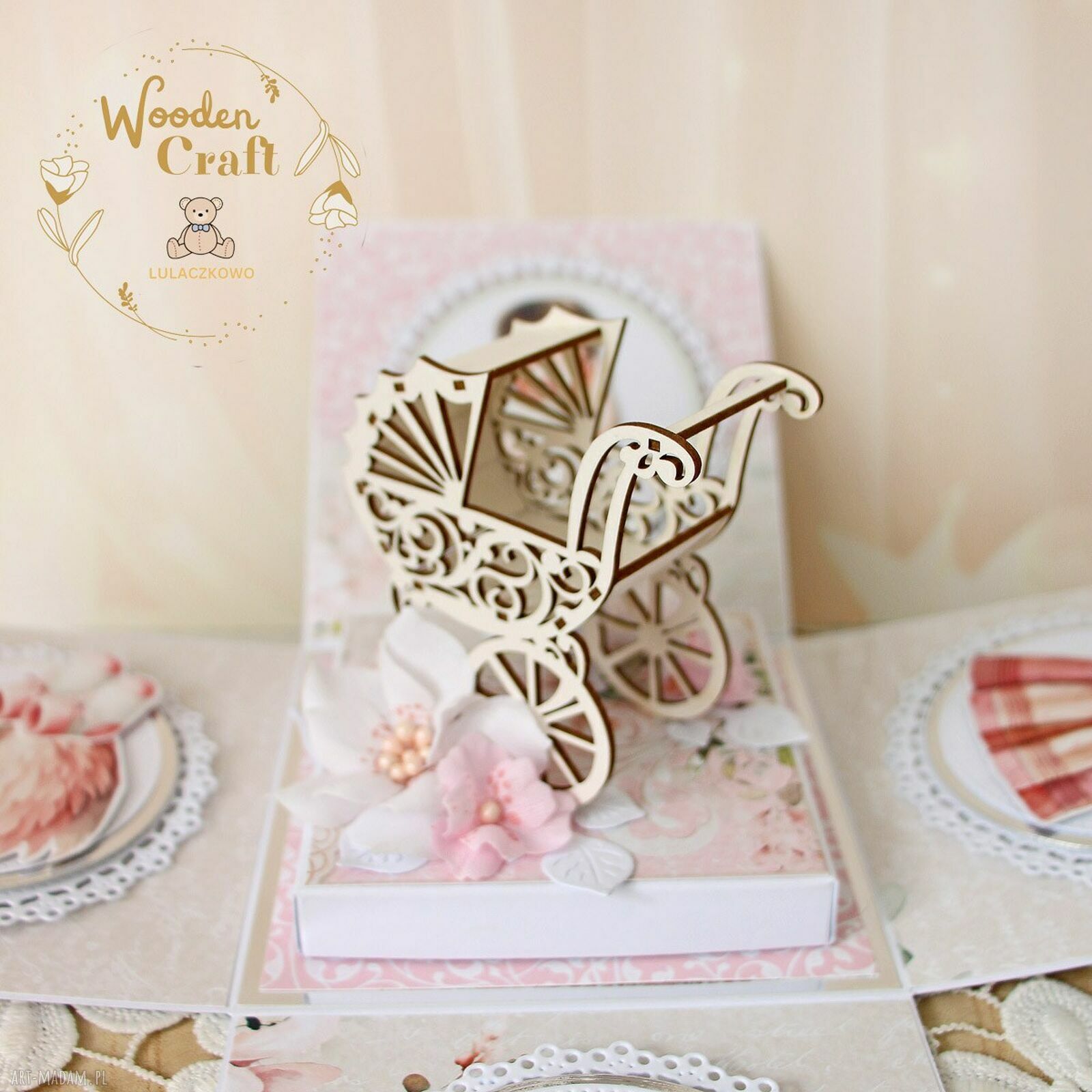 Exploding box na chrzest, roczek i narodziny dla dziewczynki Pink Flowers Girl (gotowy do personalizacji)