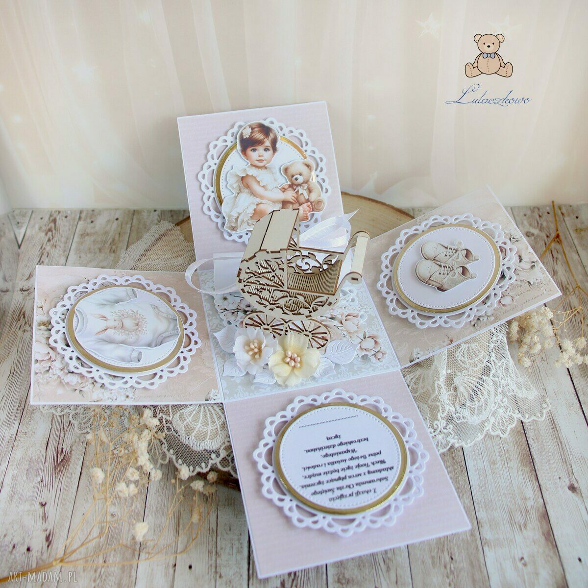 Exploding box na Chrzest, Roczek i Narodziny 'Beige Baby' (gotowy do personalizacji)
