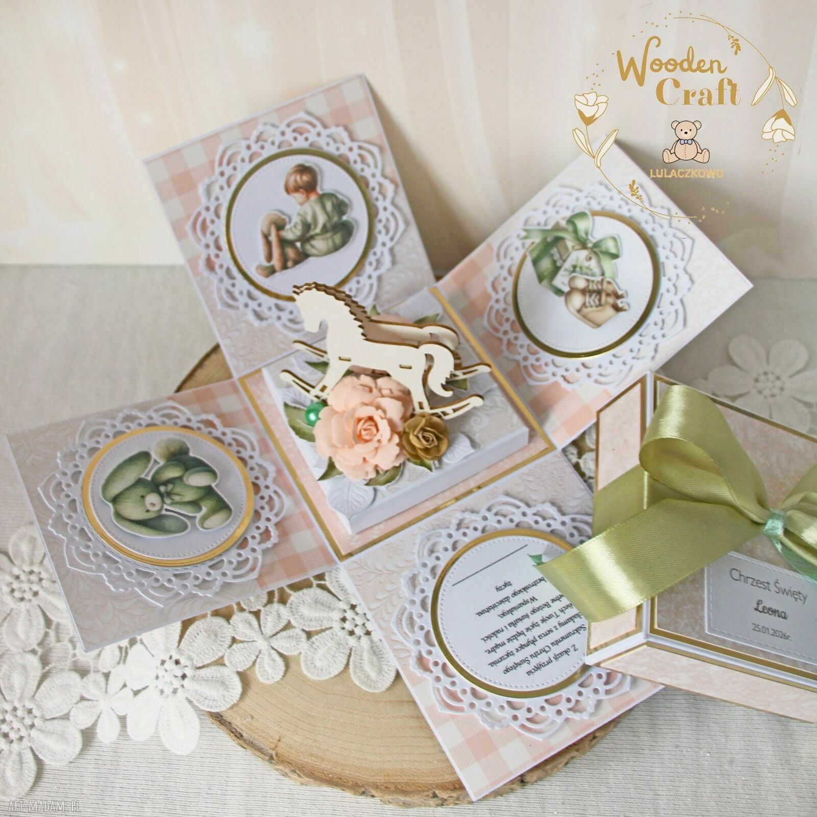 Eksplodujący box PeachBaby na chrzest, roczek i narodziny - pamiątka dla chłopca