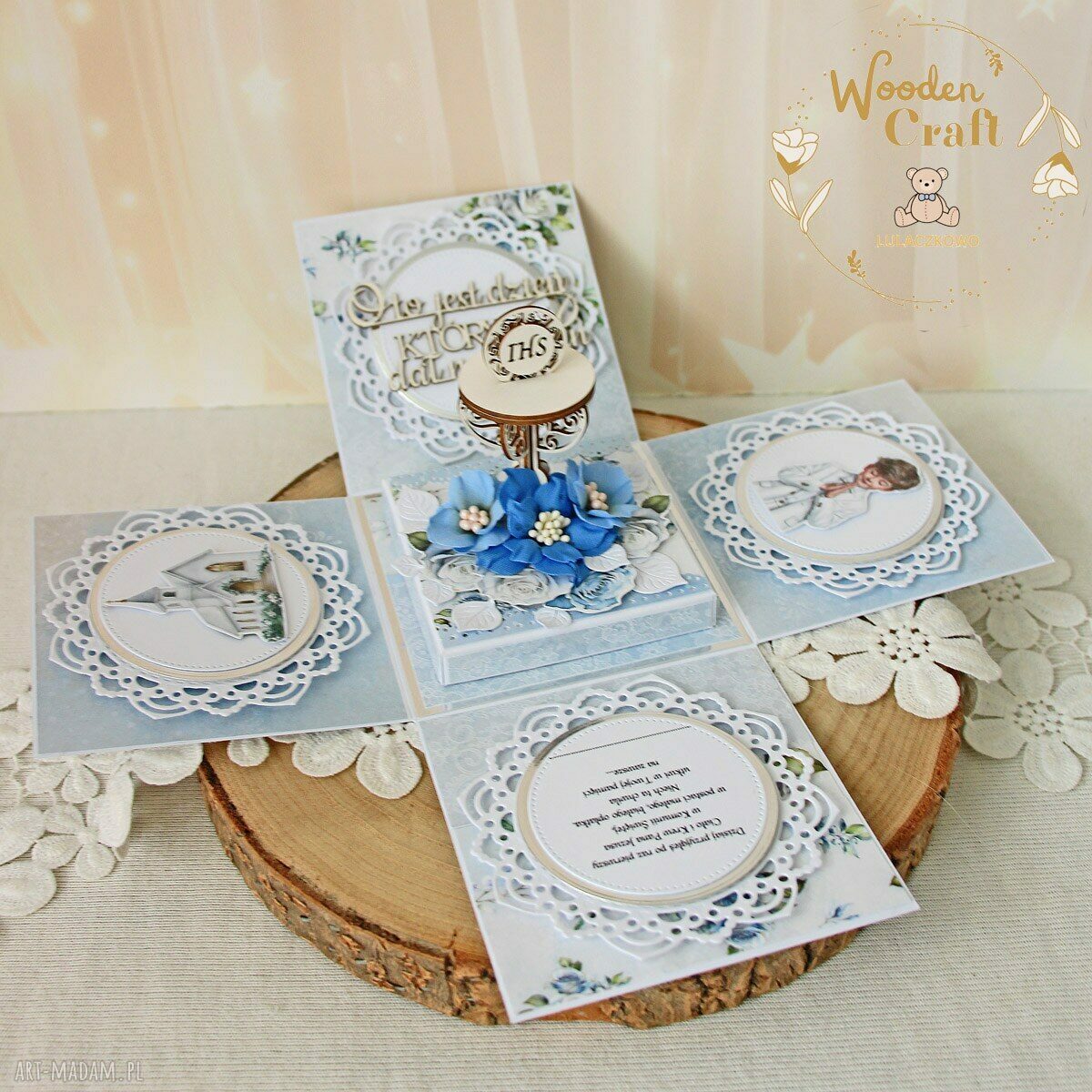 Exploding box komunijny „LovelyBlue 2” gotowy do personalizacji