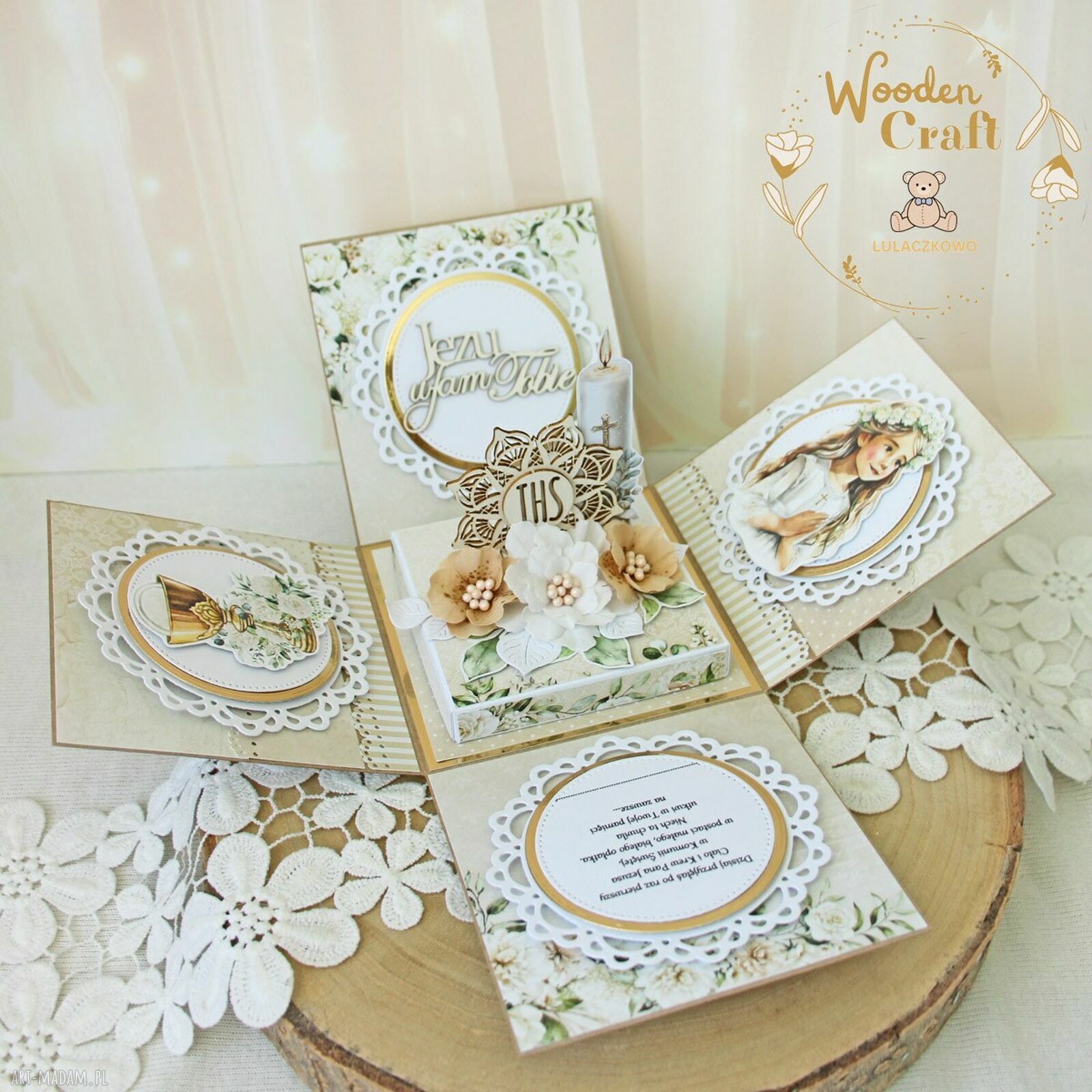 Exploding box komunijny SimpleStory4 - elegancka pamiątka na I Komunię z miejscem na pieniądze