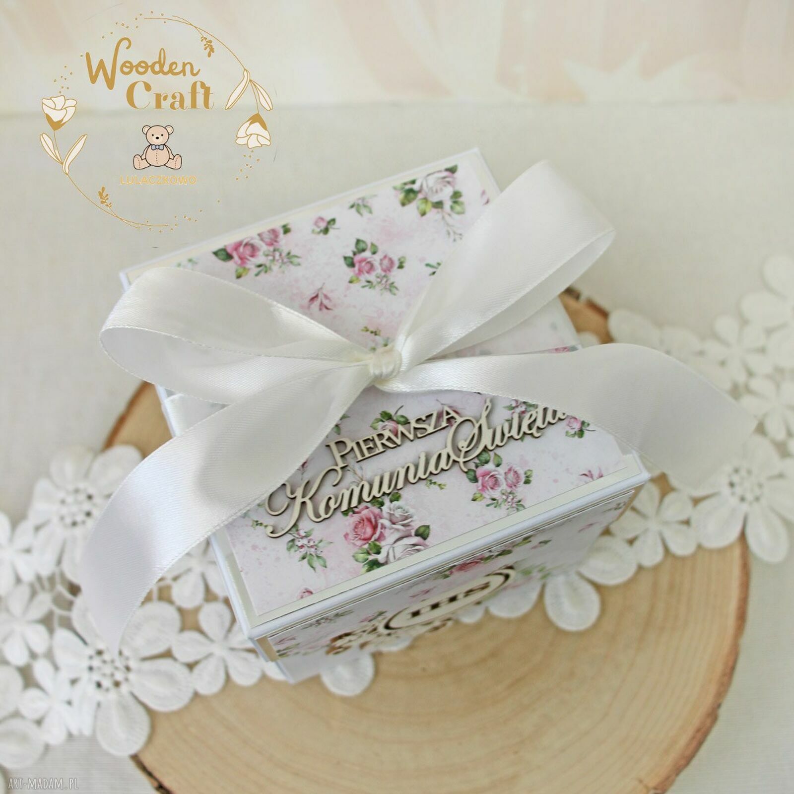 Exploding box komunijny Pink Roses 4 - pamiątka I Komunii Świętej