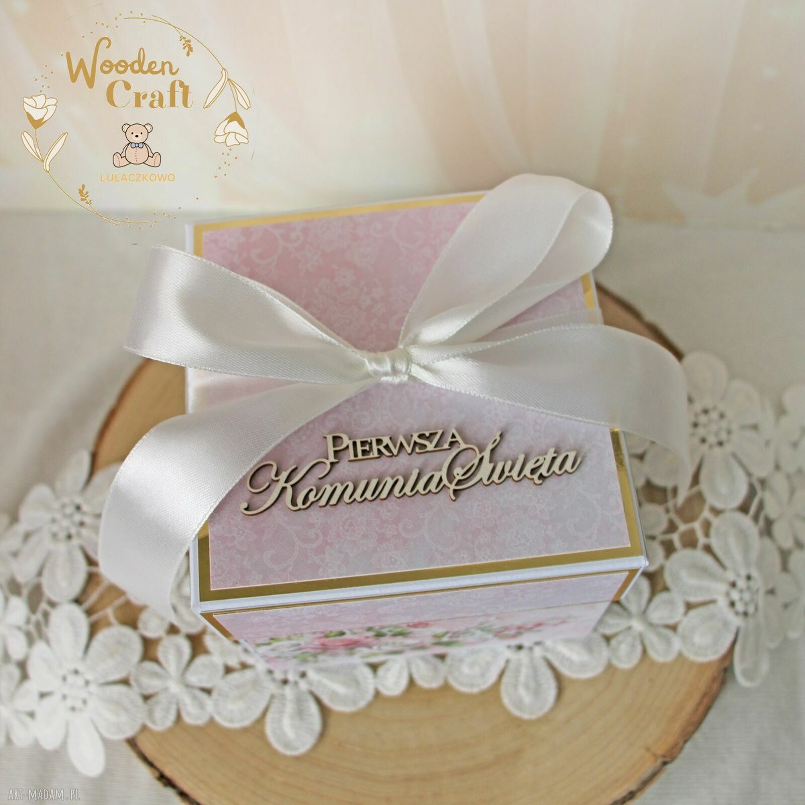 Exploding box komunijny na Komunię - Pink Roses dla dziewczynki