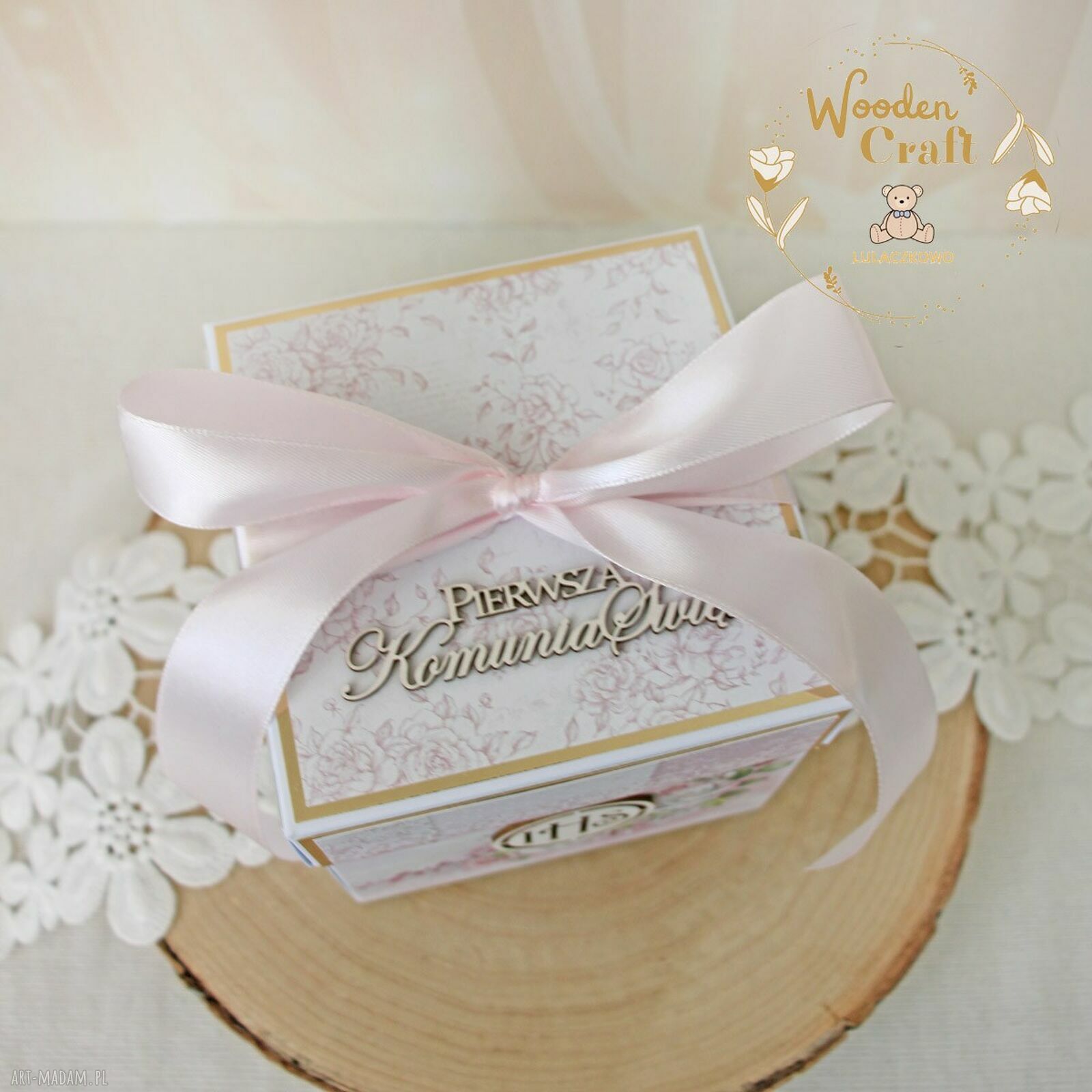 Exploding box komunijny „Pink Roses 3” - kartka na Pierwszą Komunię