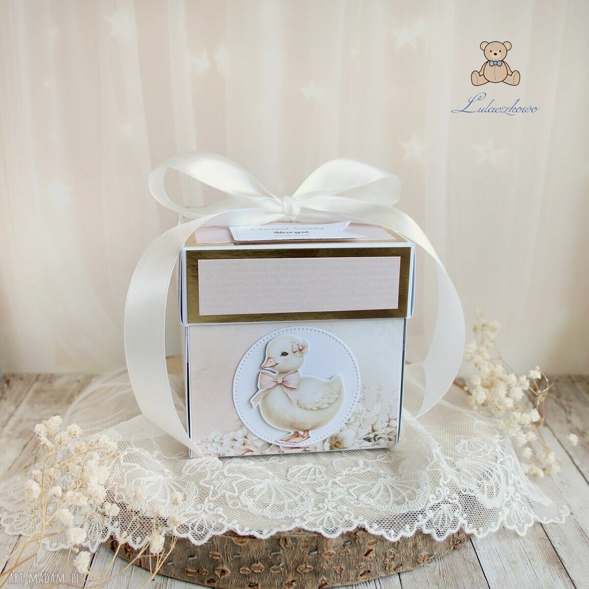 Exploding box na Chrzest, Roczek i Narodziny 'Beige Baby' (gotowy do personalizacji)