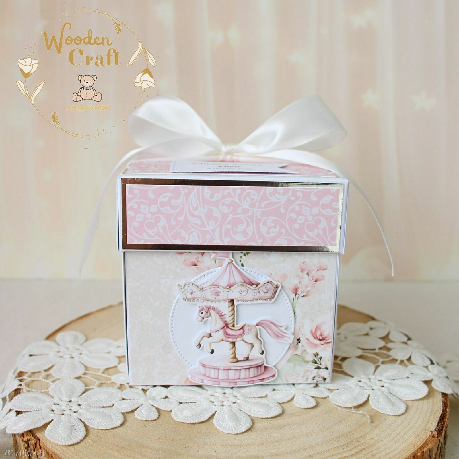Exploding box na chrzest, roczek i narodziny dla dziewczynki Pink Flowers Girl (gotowy do personalizacji)