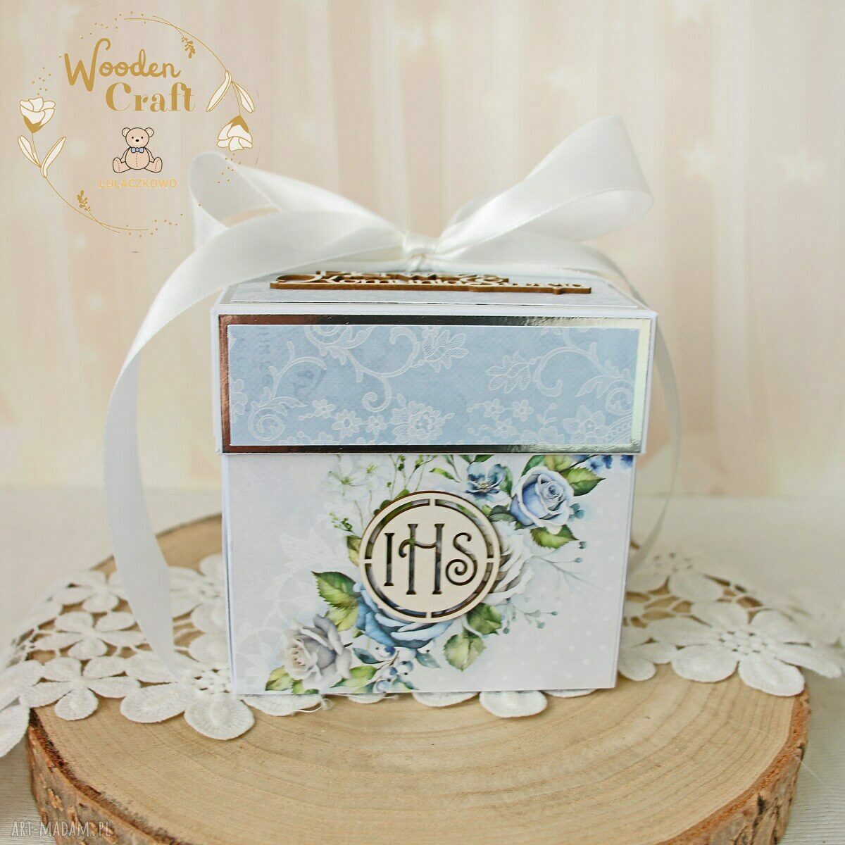 Exploding box komunijny „LovelyBlue 2” gotowy do personalizacji
