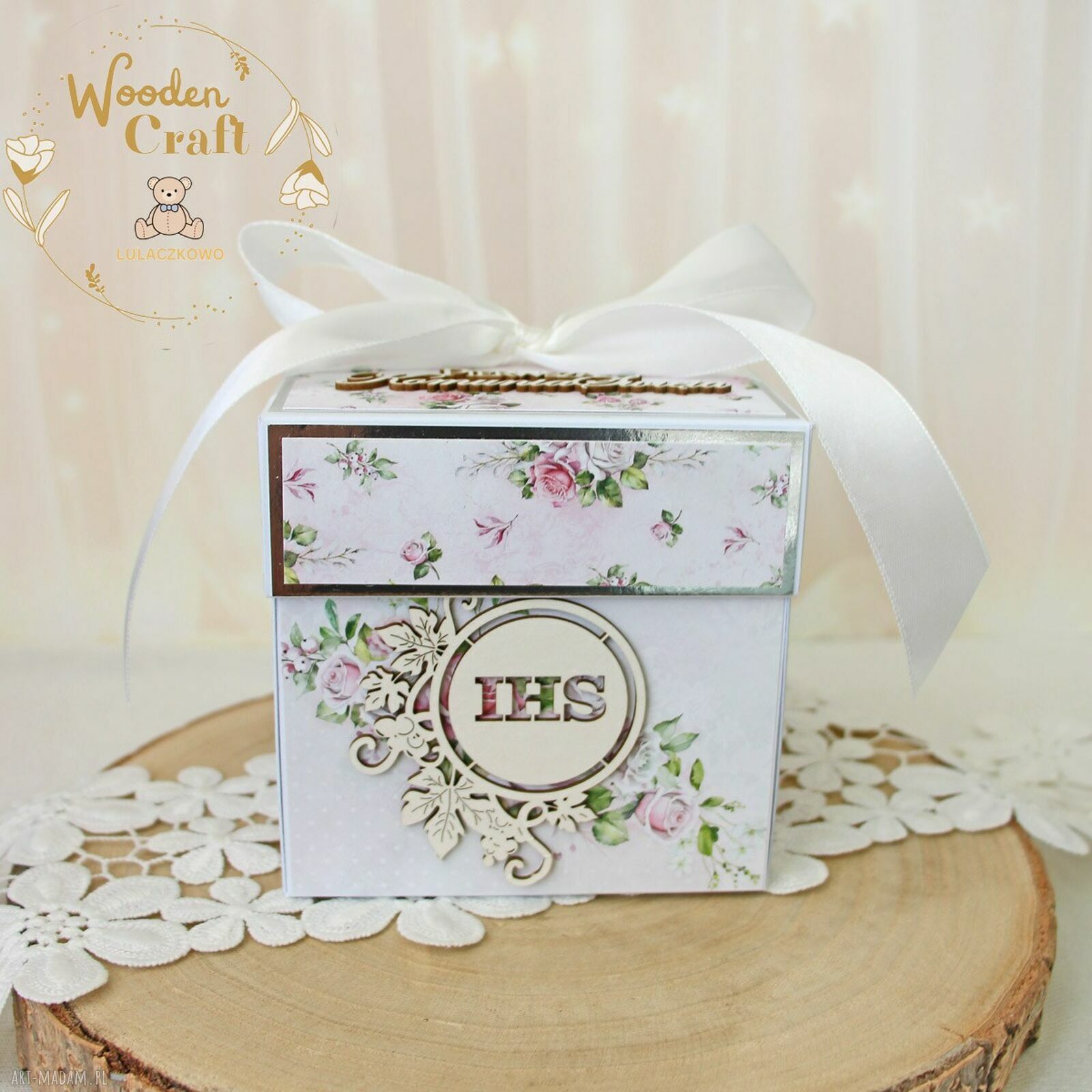 Exploding box komunijny Pink Roses 4 - pamiątka I Komunii Świętej