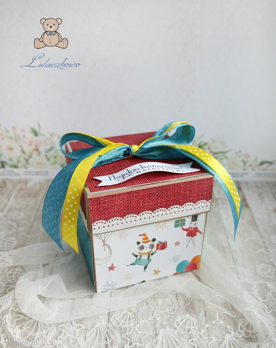 Ręcznie robiony exploding box na roczek - cyrk, 3D tort i personalizowane życzenia