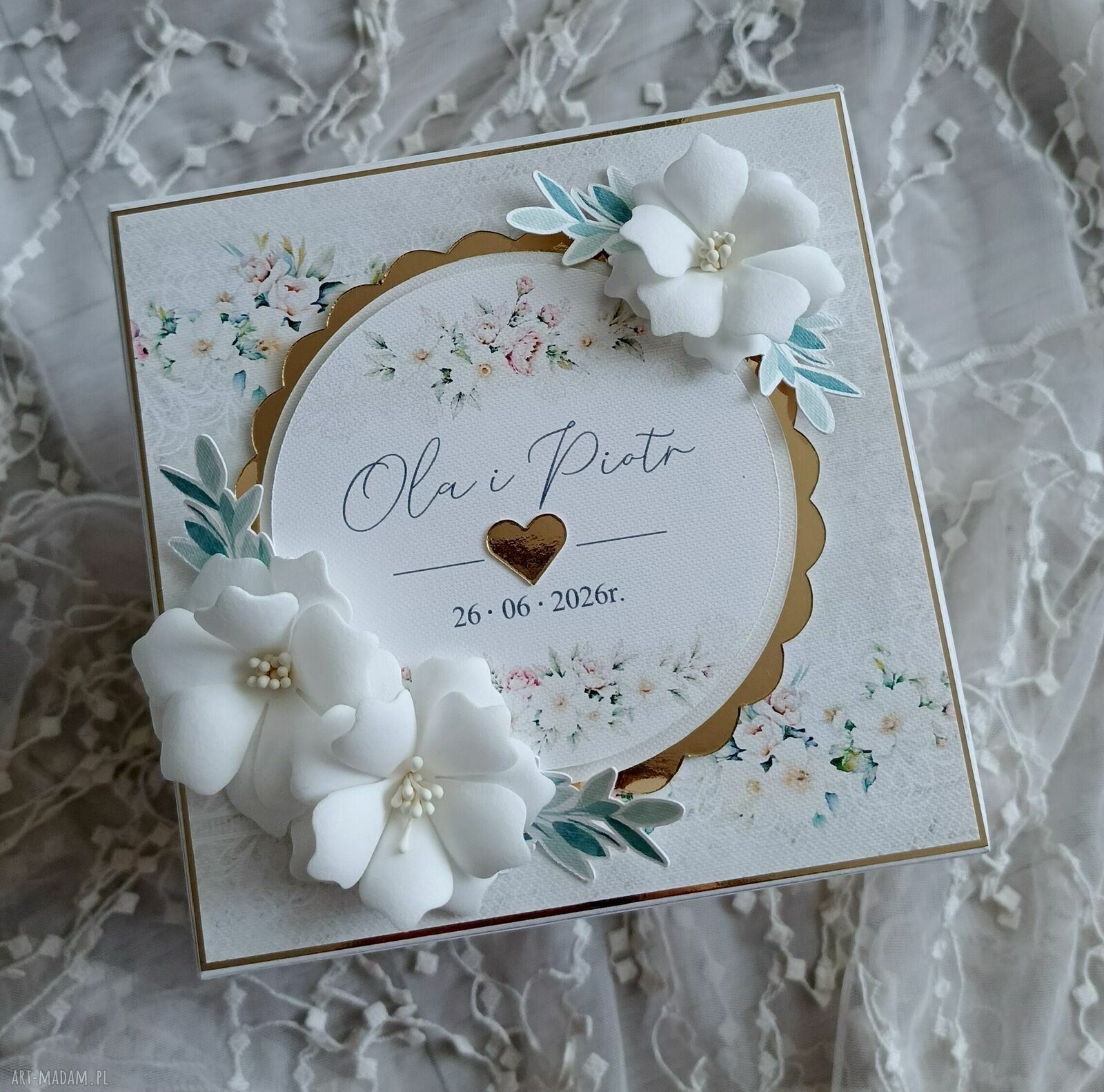 Exploding box ślubny - pamiątka scrapbooking z miejscem na pieniądze