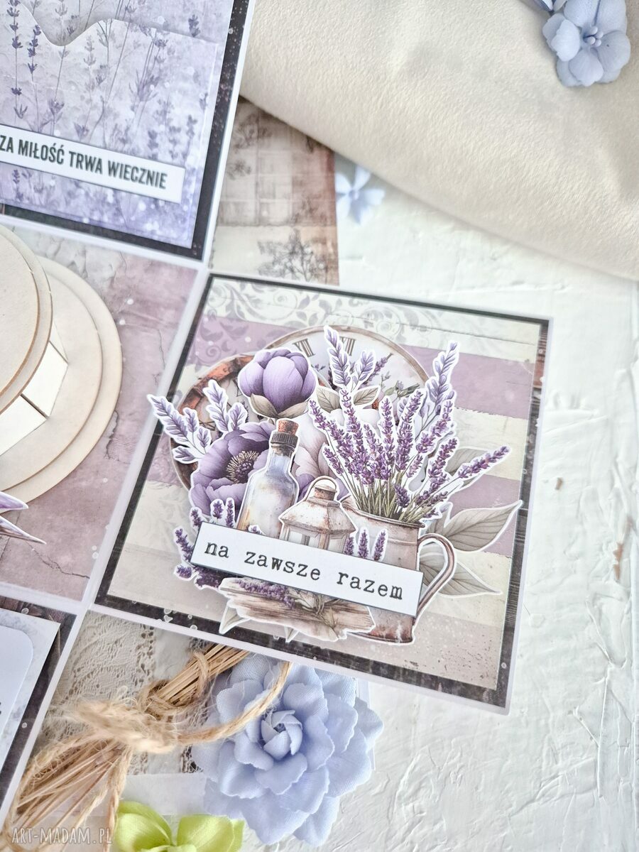 Elegancka kartka ślubna Exploding Box ręcznie zdobiona, scrapbooking