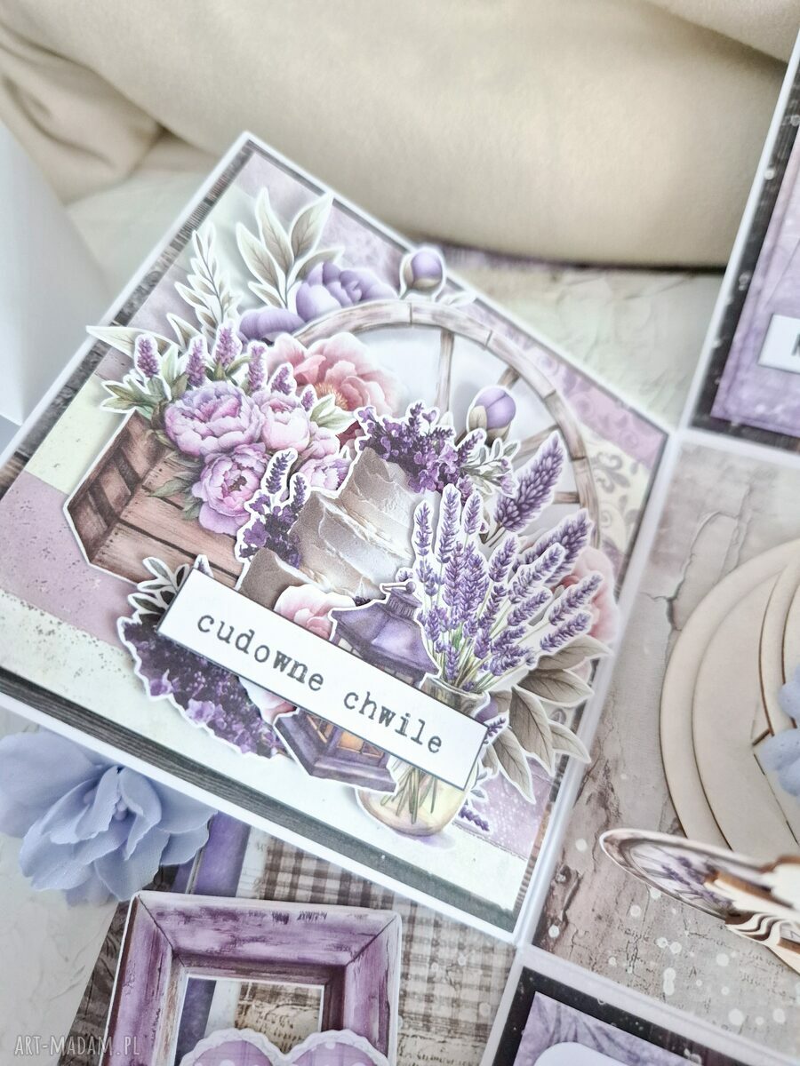 Elegancka kartka ślubna Exploding Box ręcznie zdobiona, scrapbooking