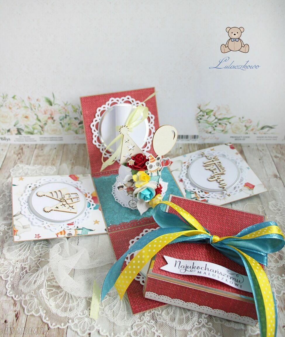 Ręcznie robiony exploding box na roczek - cyrk, 3D tort i personalizowane życzenia