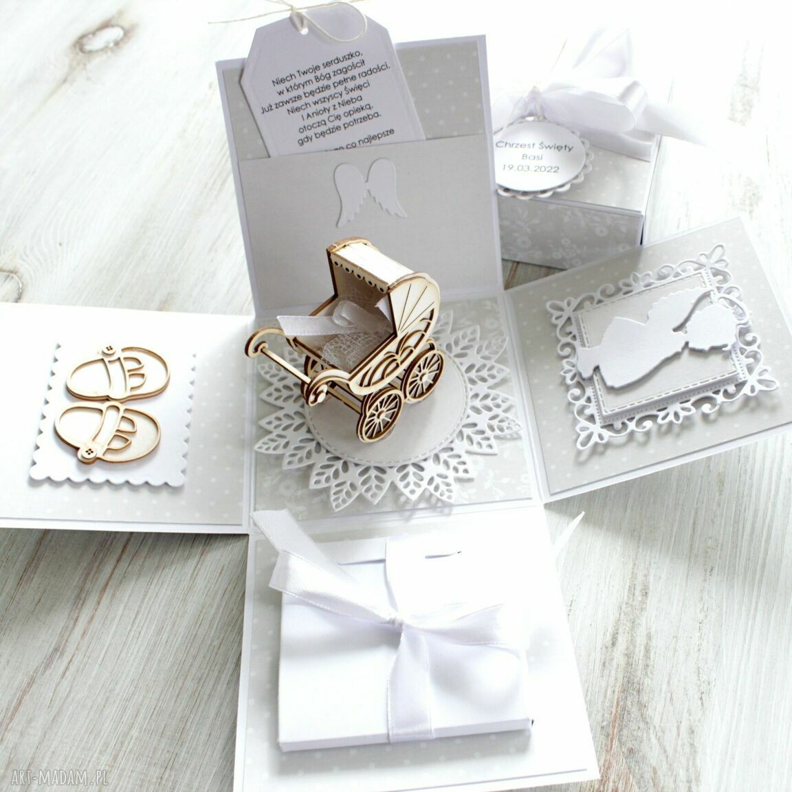 scrapbooking kartki: Pudełko kartka chrzest święty roczek prezent życzenia pamiątka HandMade