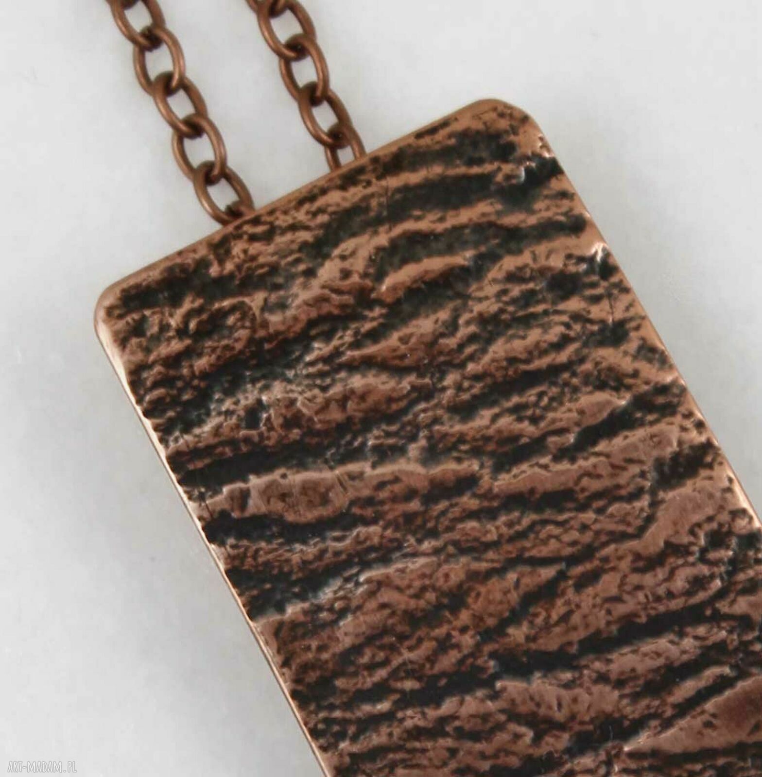 Fale - miedziany wisior 2603-02 OOAK z naturalną patyną i łańcuszkiem