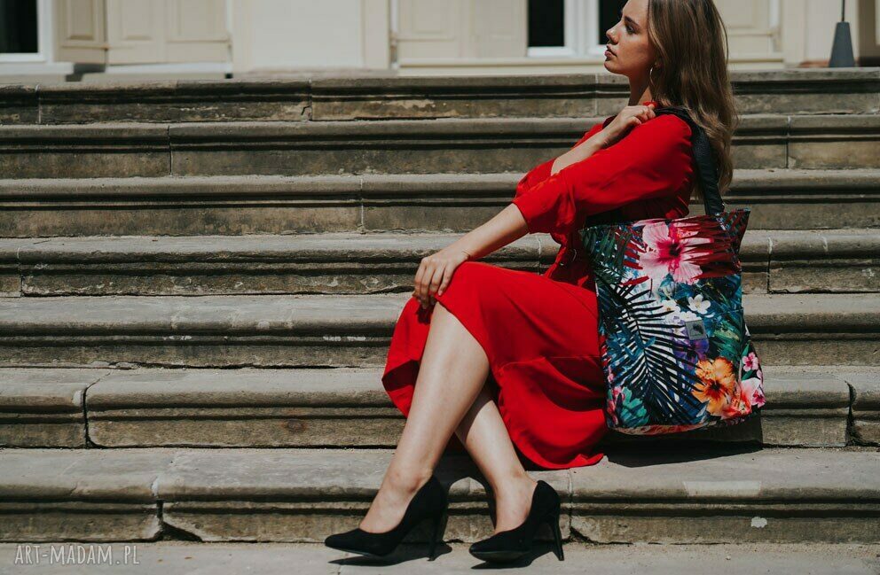 Fantastyczna torebka handmade z egzotycznym wzorem palmy i kwiaty