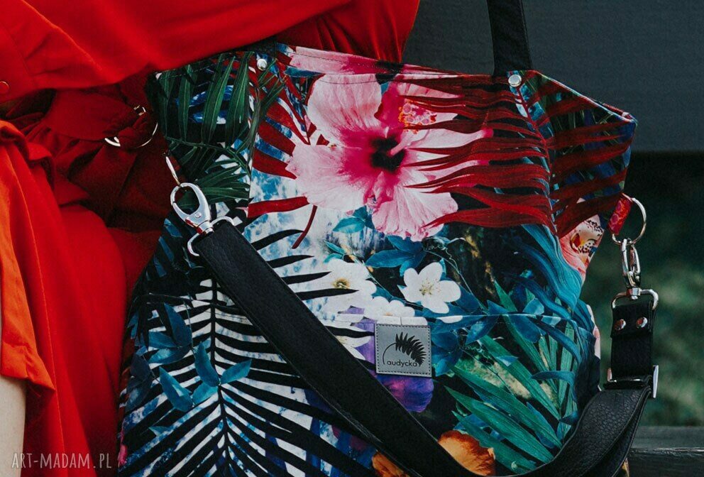 Fantastyczna torebka handmade z egzotycznym wzorem palmy i kwiaty