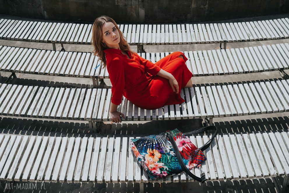 Fantastyczna torebka handmade z egzotycznym wzorem palmy i kwiaty
