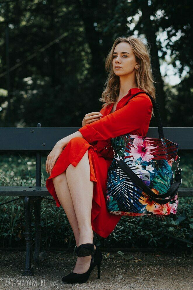 Fantastyczna torebka handmade z egzotycznym wzorem palmy i kwiaty
