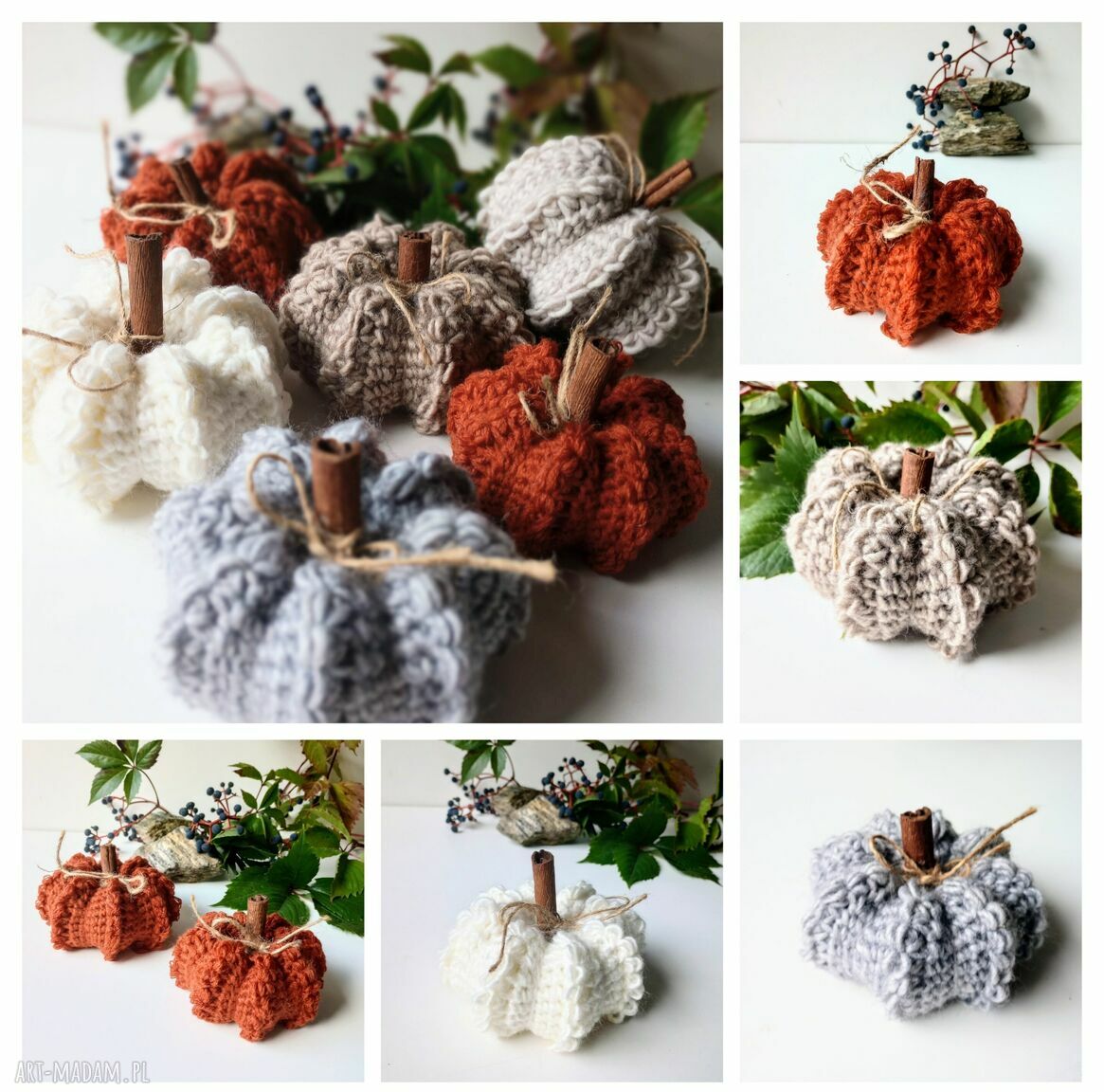 Dynia fantazyjna szydełkowa - jesienna dekoracja handmade z cynamonowym ogonkiem