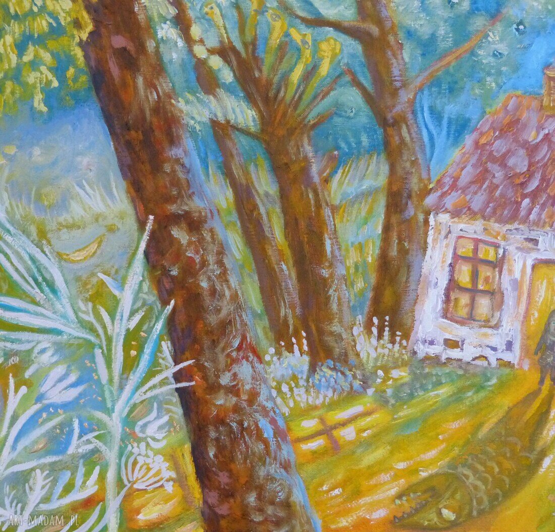 Farba i treść - obraz olejny „Dziewczynka i wyobraźnia” 50 x 35 cm