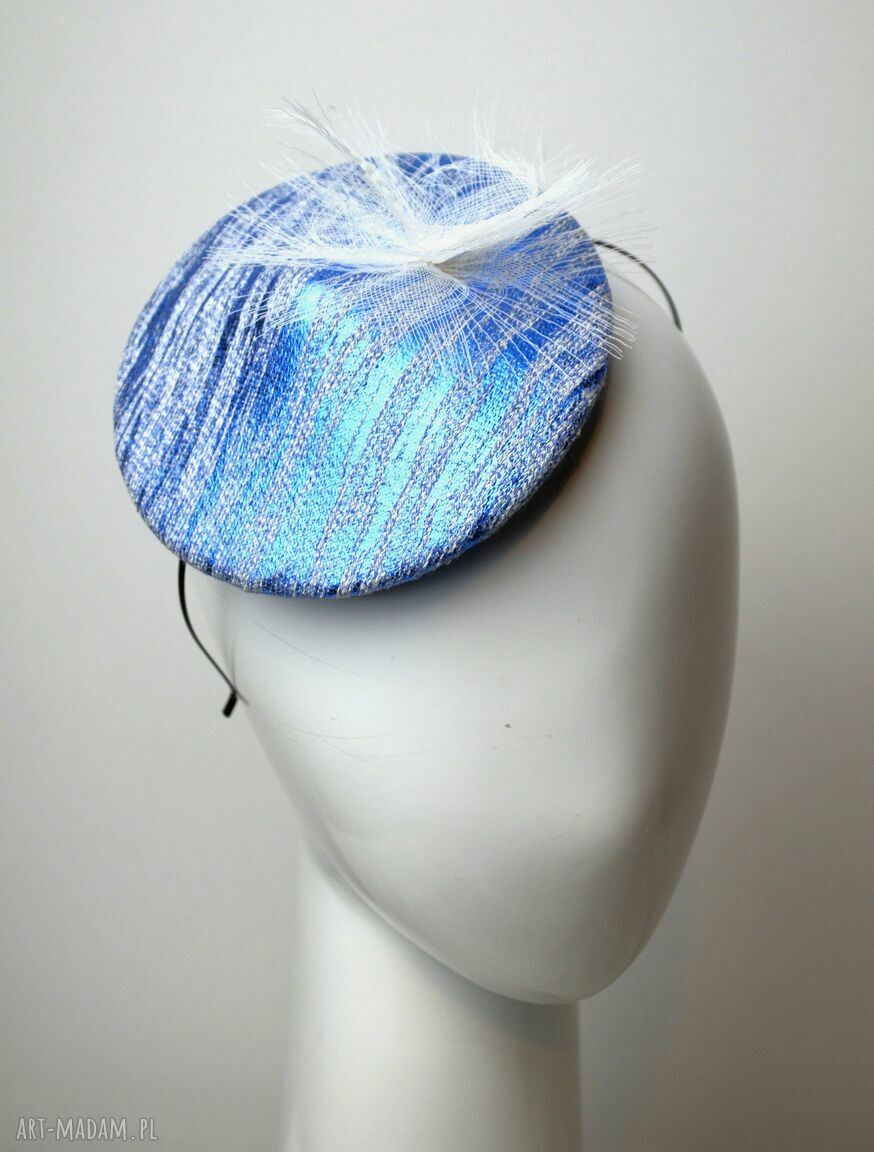 Disco blue fascynator toczek niebieski fascinator millinery szyty