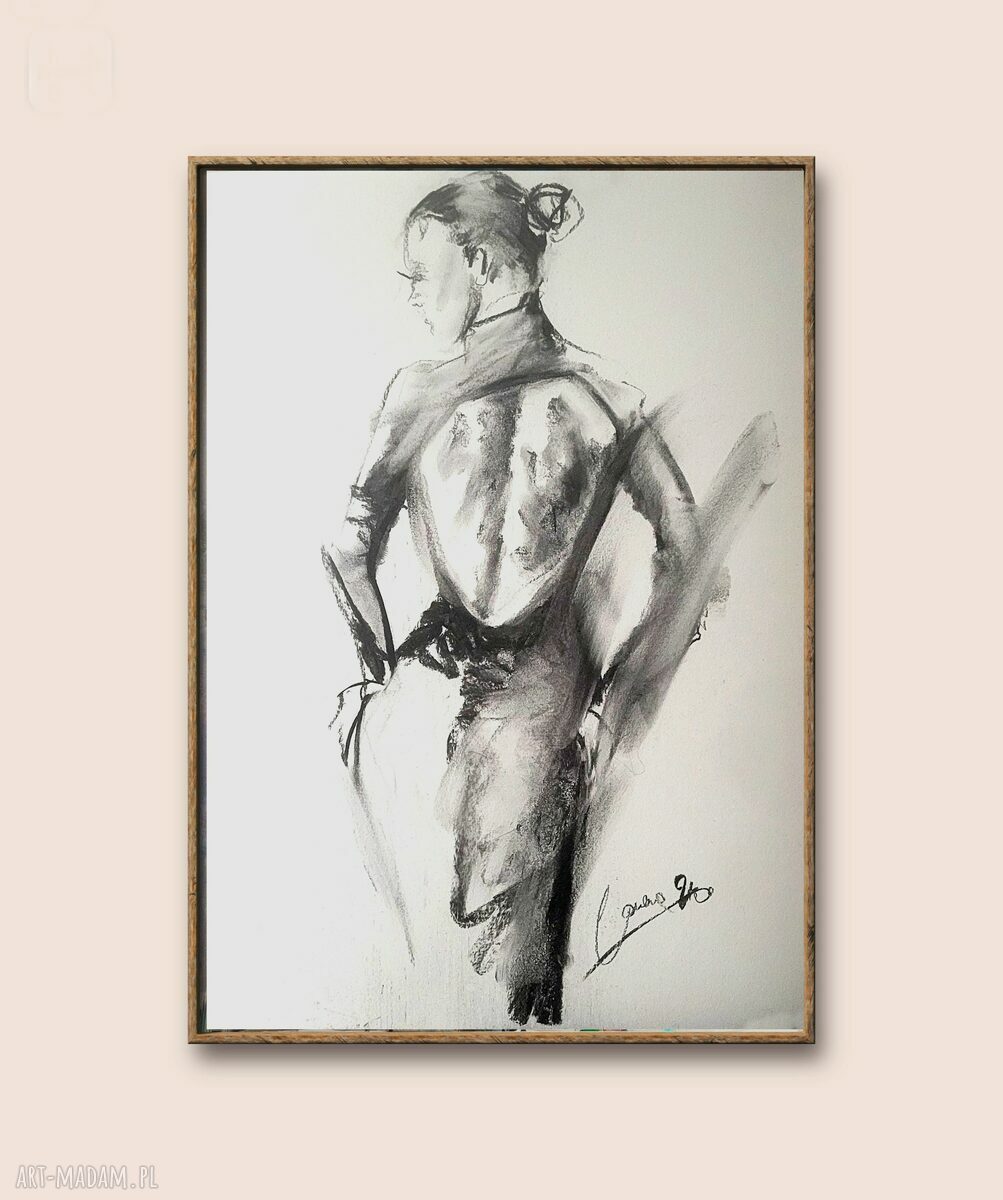 Szkic Fashion Art - 50x70 kobieta Louka (węgiel na papierze)