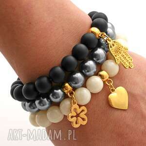 lavoga black lava ecru jade & steel pearl set