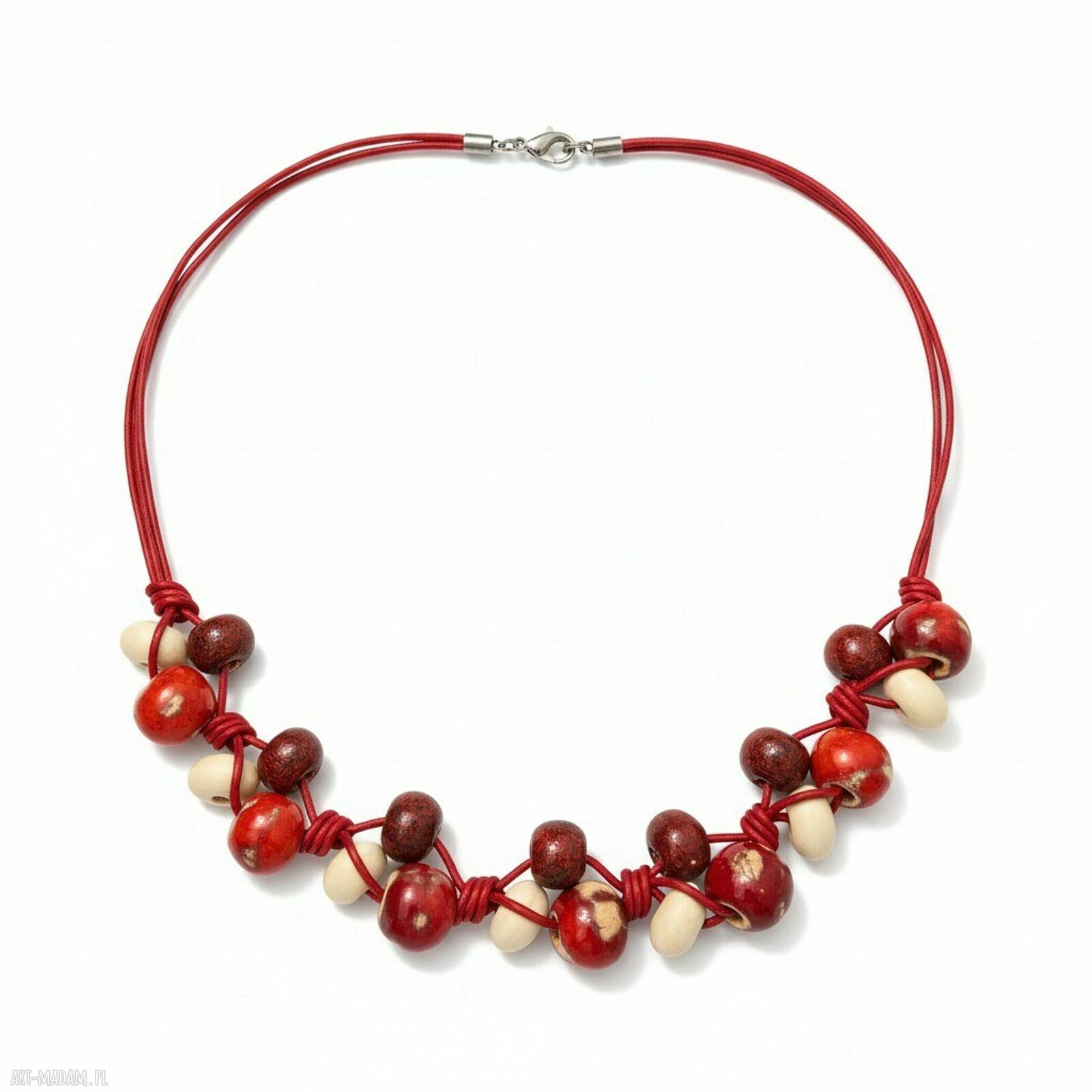 Naszyjnik Feboo Red & Vanilla z ceramiką i rzemieniami