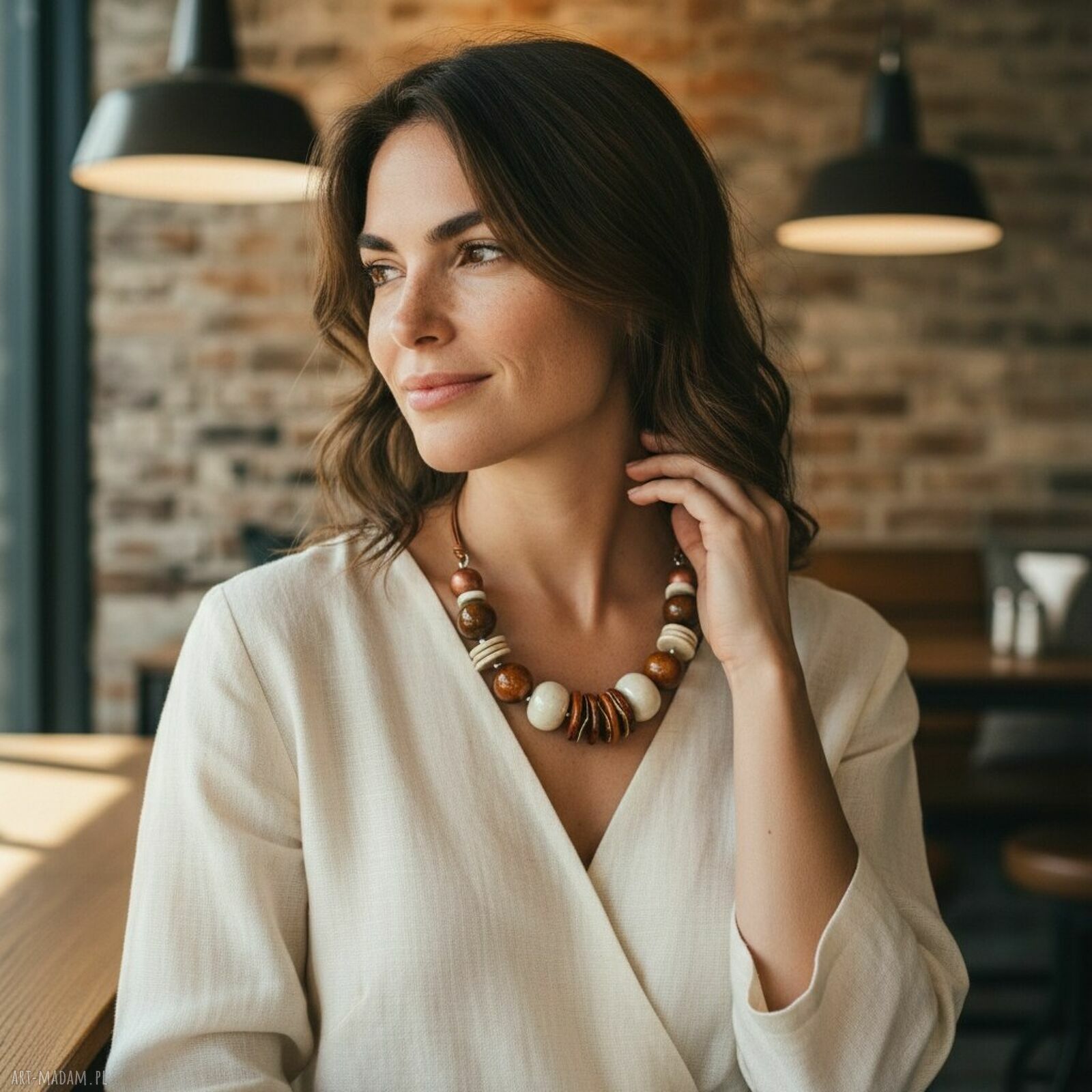 Naszyjnik FEBoo TALA kremowo-miedziany z ceramiki (boho handmade)