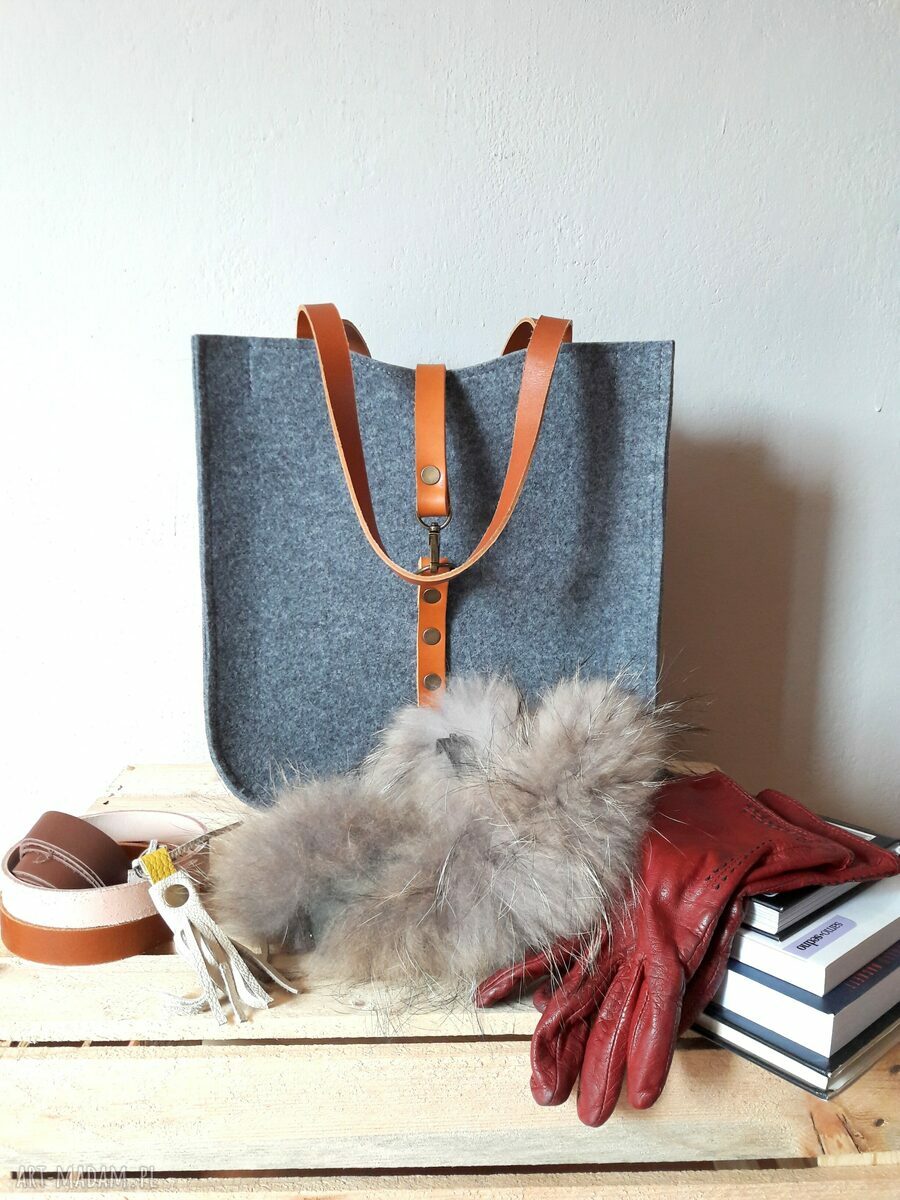 FeltBag #100 - torebka filcowa na ramię z naturalną skórą