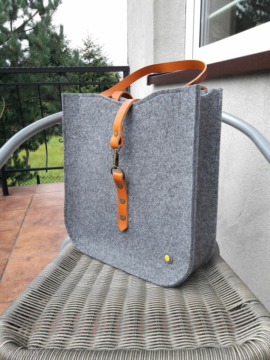 FeltBag #100 - torebka filcowa na ramię z naturalną skórą