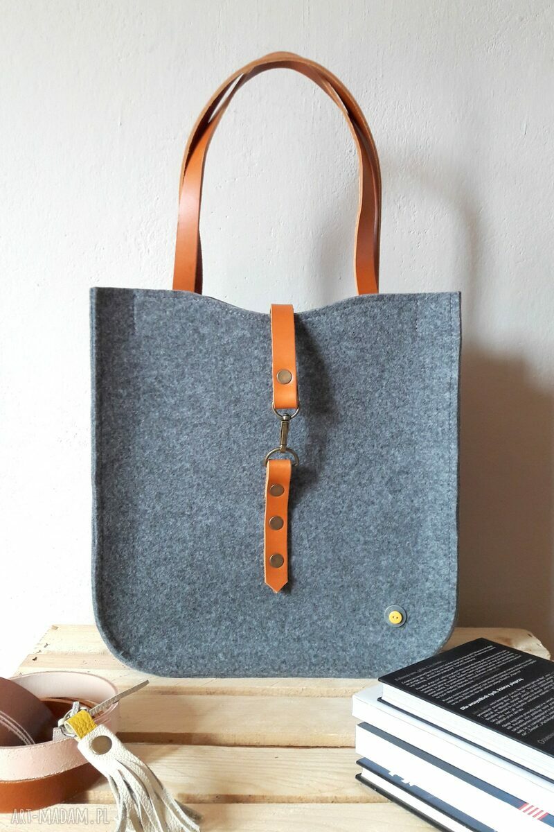 FeltBag #100 - torebka filcowa na ramię z naturalną skórą