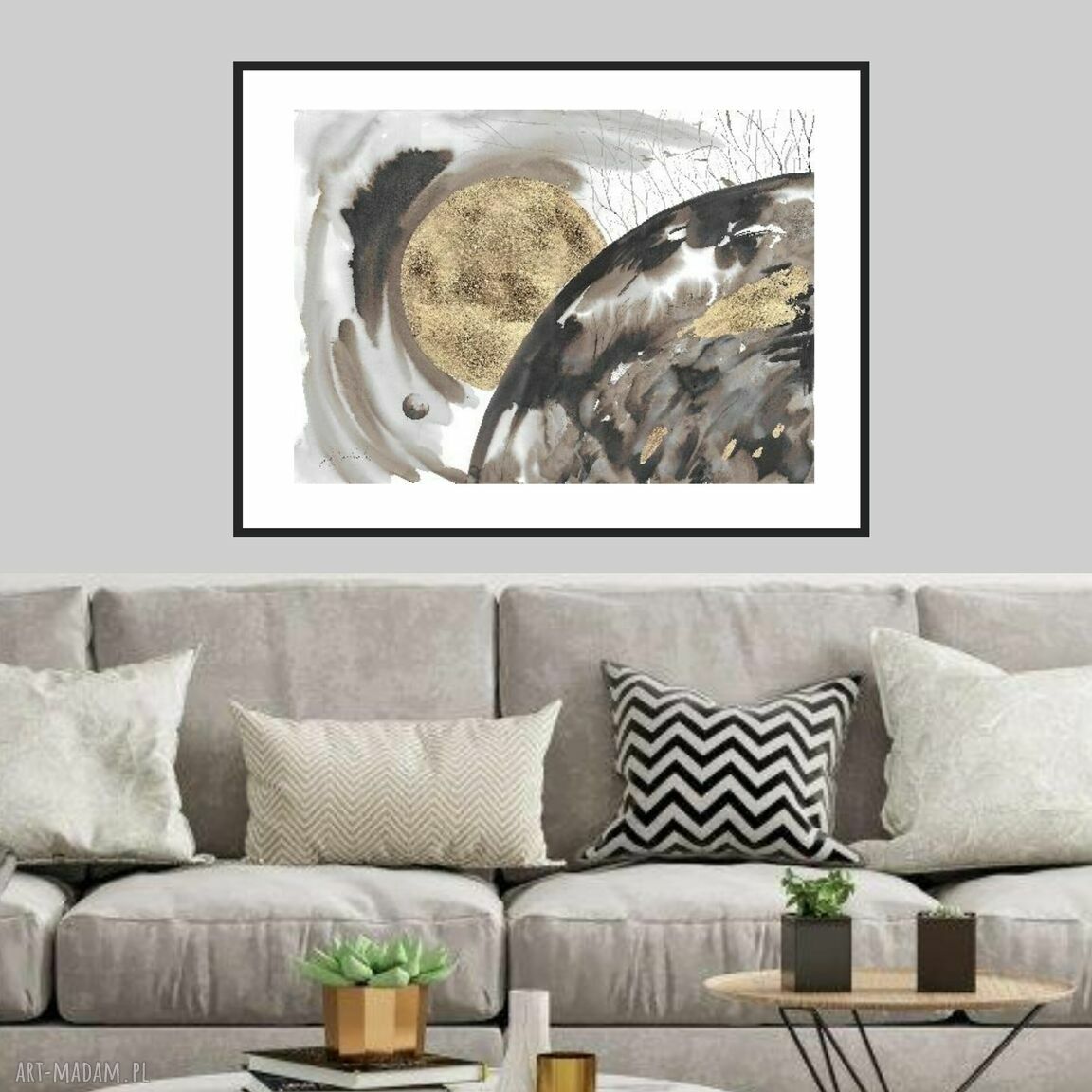 Abstrakcja 'Fenomenarium' - grafika ręcznie malowana i złocona 70 x 50 cm