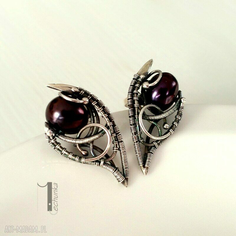 kolczyki: Fern I srebrne kolczyki z perłą Handmade