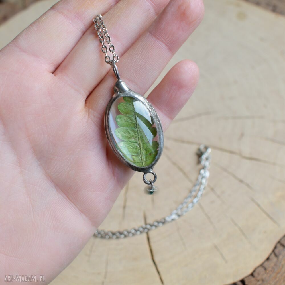 Naszyjnik terrarium z paprocią w szkle Fern