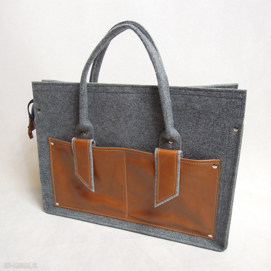 Duża torba laptop filc skóra unisex filcowa podróżna została
