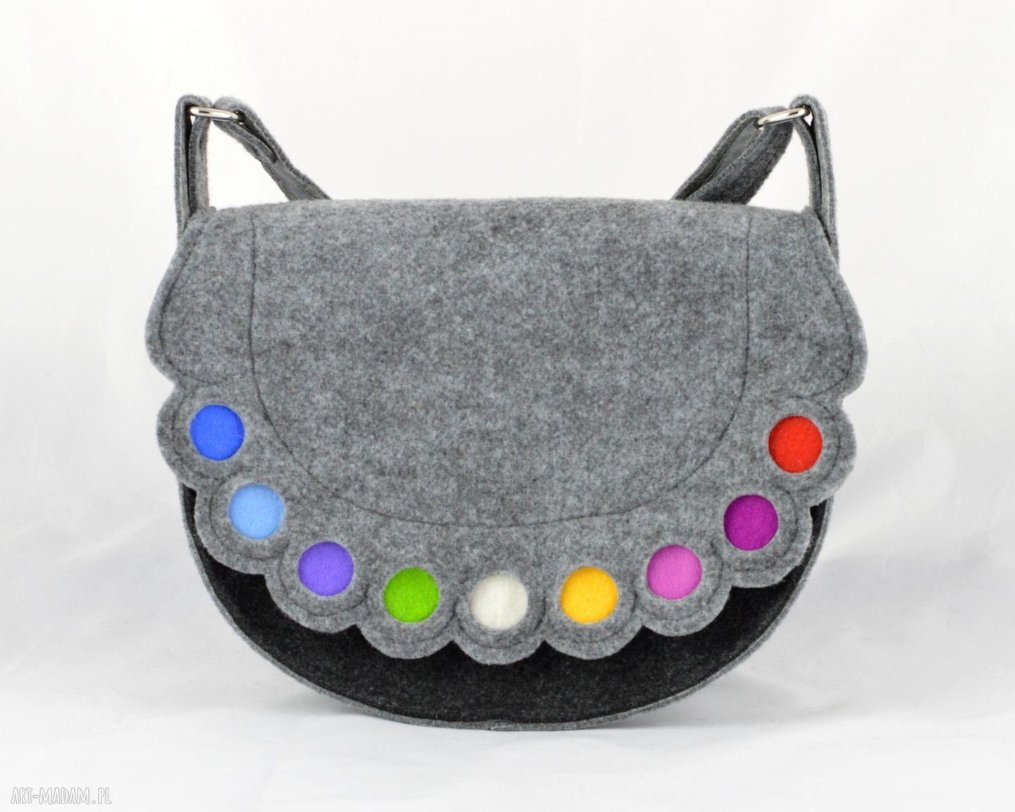 Filcowa listonoszka z kolorowymi kropkami podkówka hand made