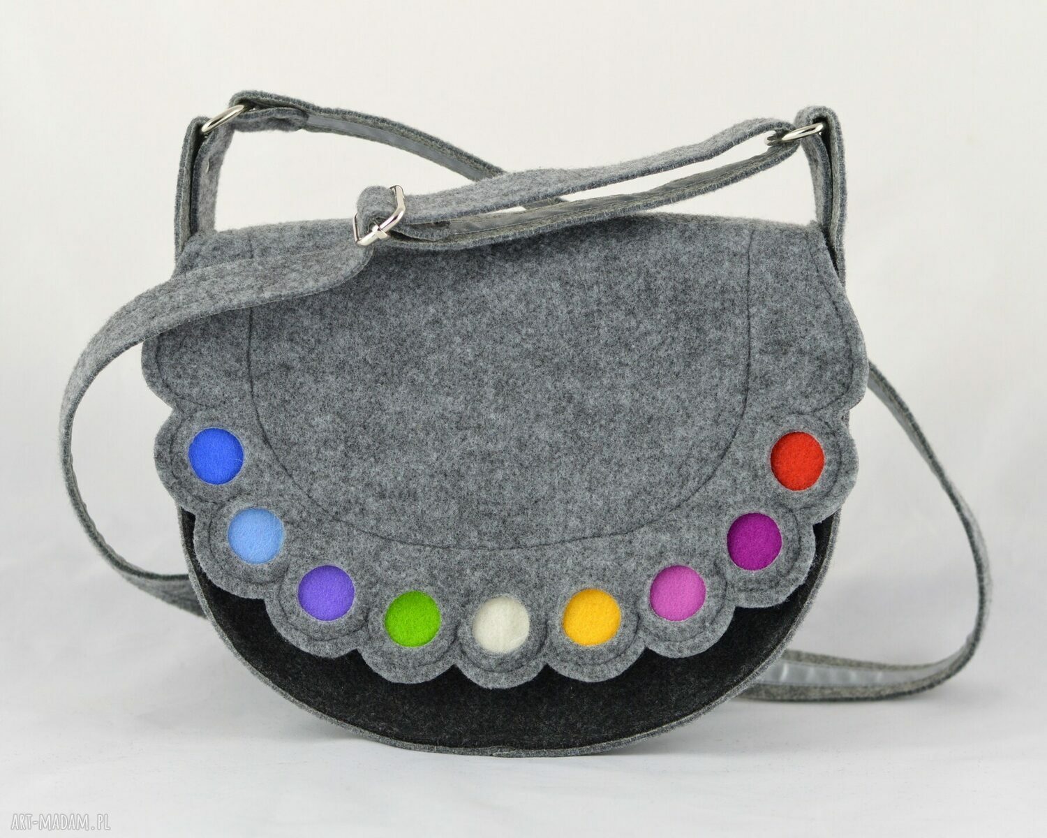 Filcowa listonoszka z kolorowymi kropkami podkówka hand made