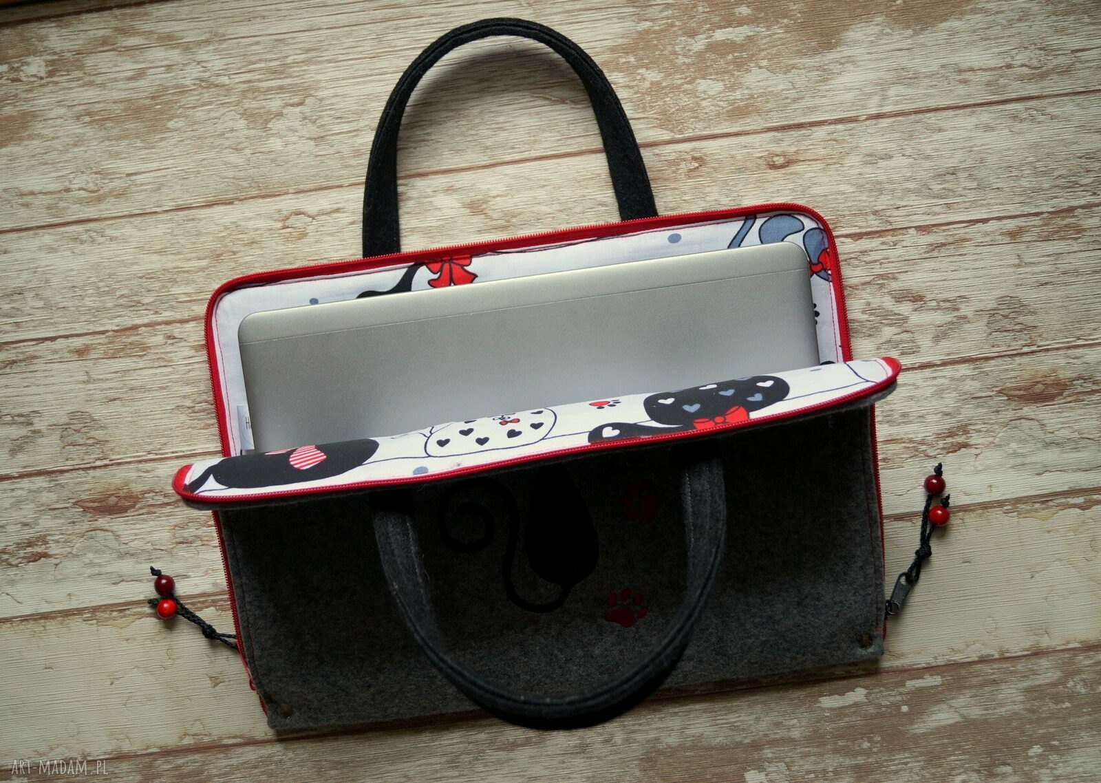 Filcowa teczka - etui kotek (laptop 12 cali i dokumenty A4)