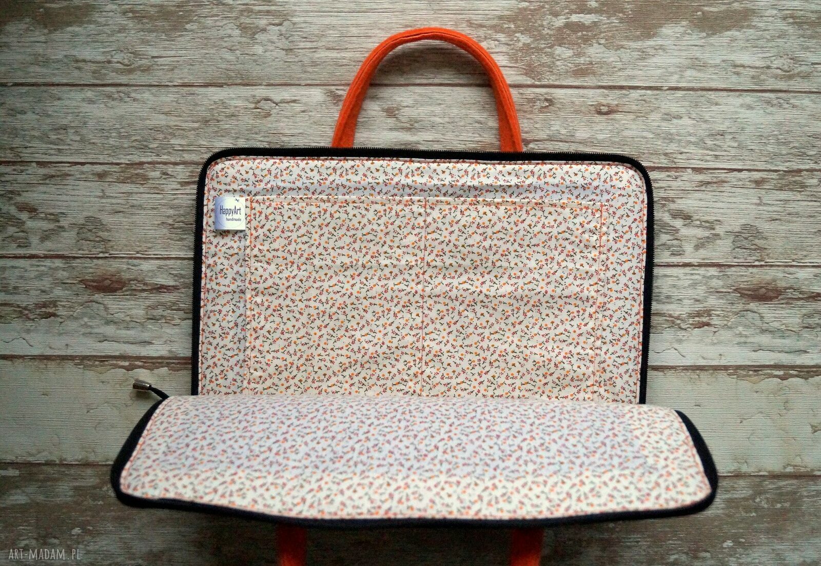 Filcowa teczka na laptop 12 cali i A4 - lisek Happy Art, haftowana