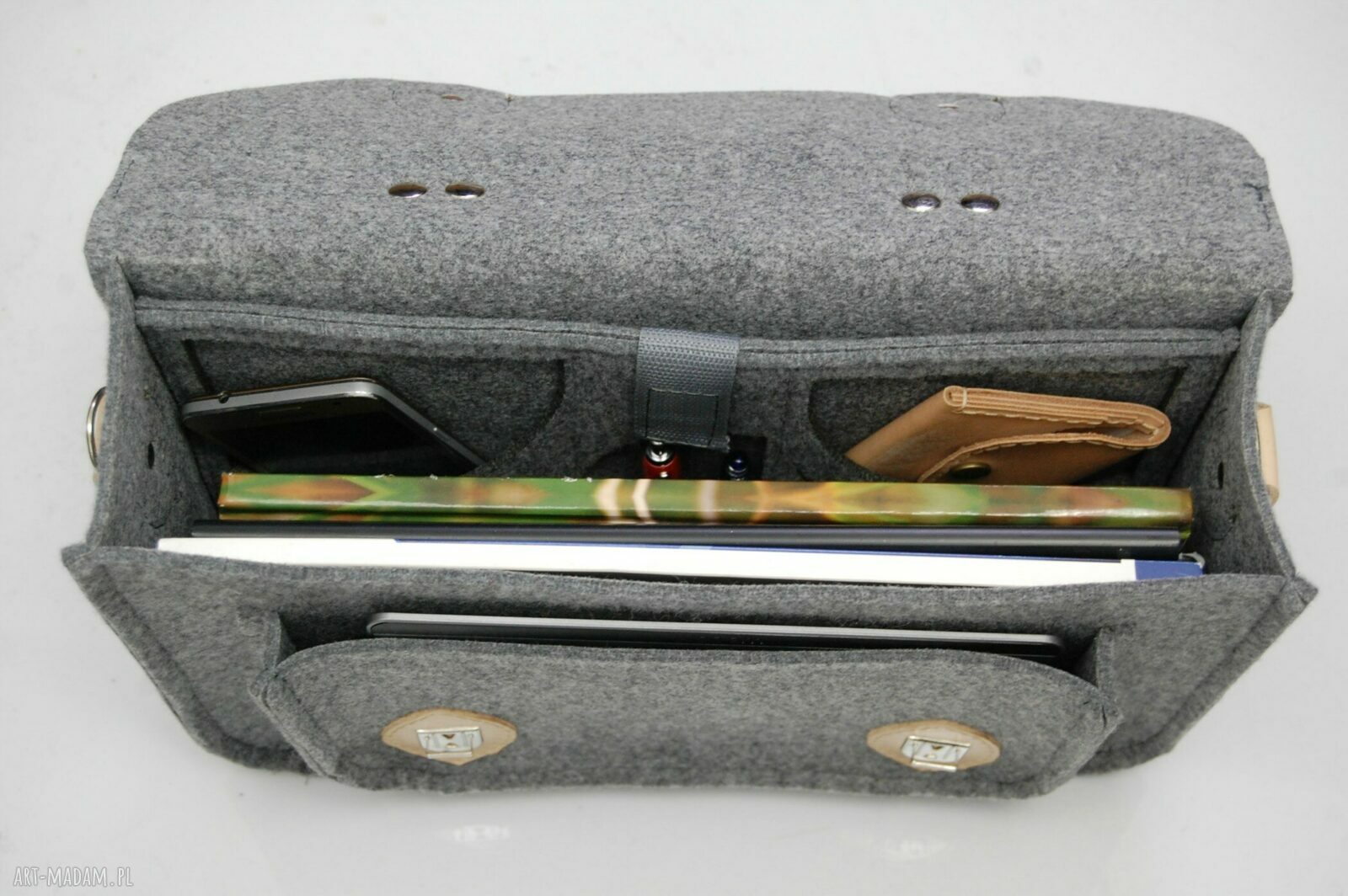 Filcowa torba na laptopa 13 cali z przegrodą - stabilizowany filc i naturalna skóra