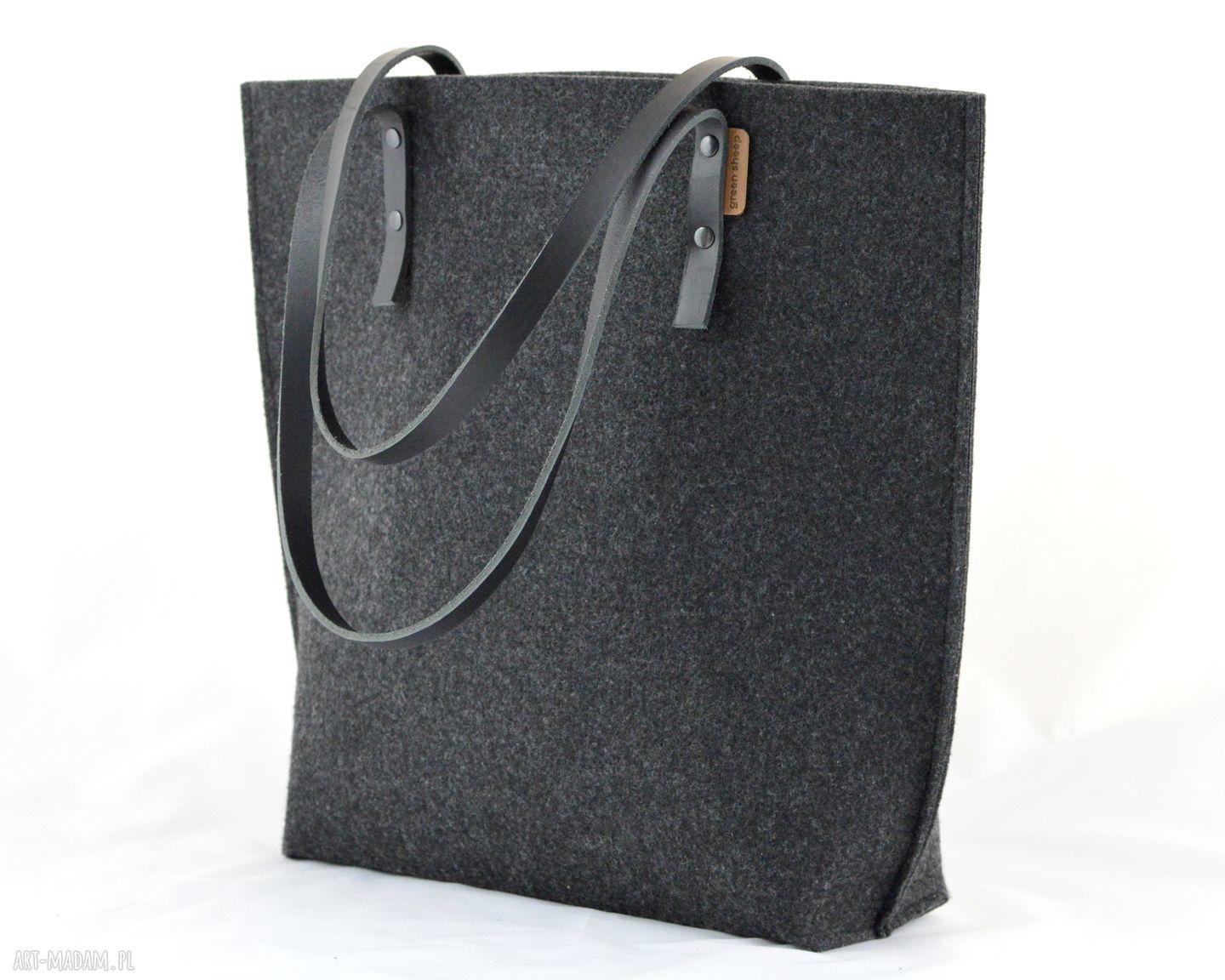 Filcowa Torba ze skórzanymi rączkami minimalistyczna grafitowa torebka hand made
