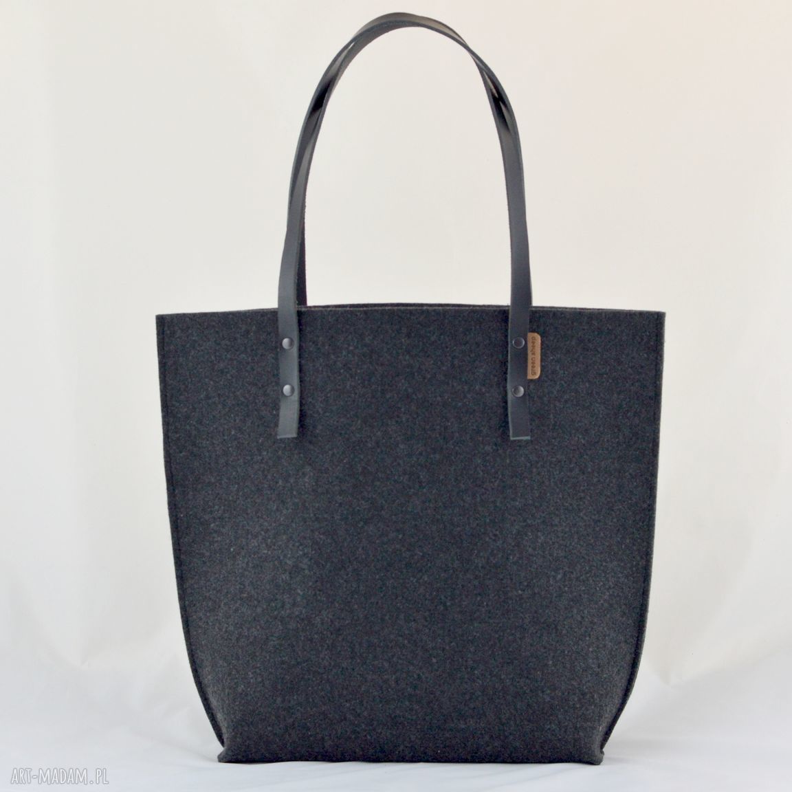 Filcowa Torba ze skórzanymi rączkami minimalistyczna grafitowa torebka hand made